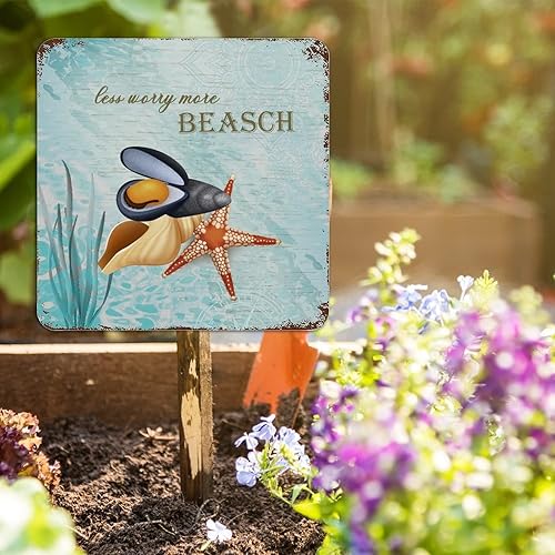 Miniatura 5 de Placa de metal de aluminio con diseño de caracola, algas marinas, frase inspiradora, estilo sureño, regalo de boda, animales del océano, placa de