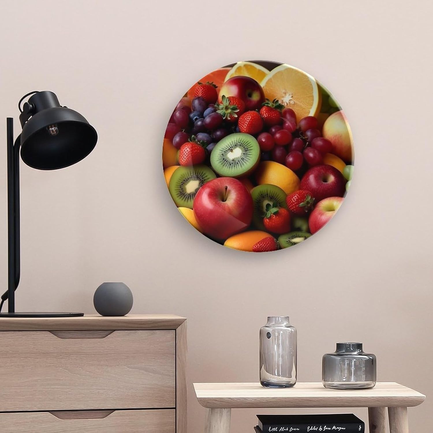 Fresh Fruits And Vegetables Ceramic Plate 10inch Decorative Bone China Wall Hanging Ornament Plates Bohemian Style Dinner Plate with Display Stand Cabinet Display Plates for Home Art Decor