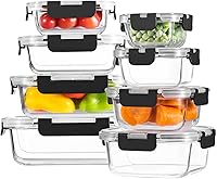 HOMBERKING 8-Pack Borosilicate Glass Meal Prep Containers with Airtight Snap Lids - Oven, Freezer, Dishwasher Safe, BPA-Free Bento Boxes
