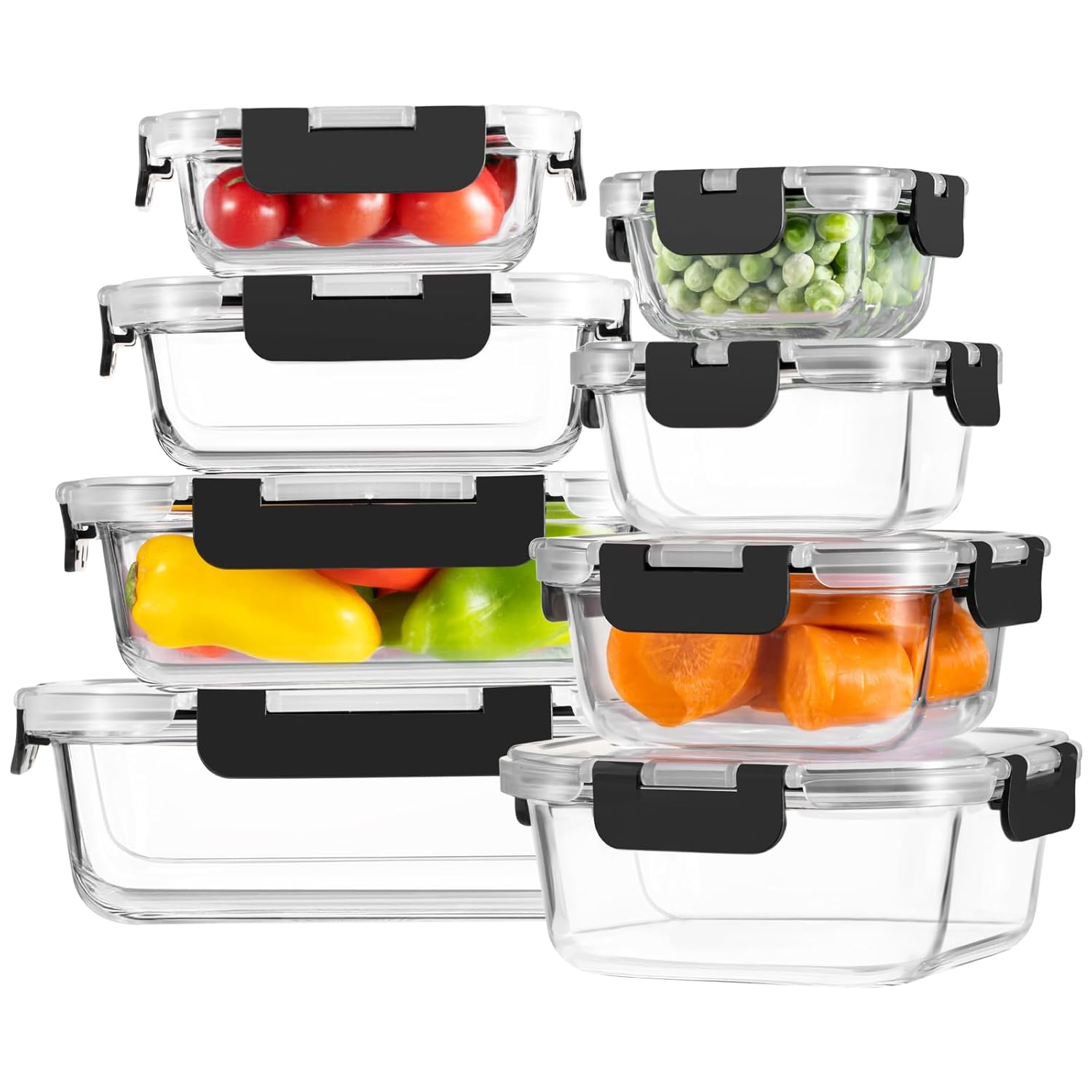 8 Pack Borosilicate Glass Food Storage Containers with Lids Glass Meal Prep Containers Airtight Bento Lunch Boxes with
