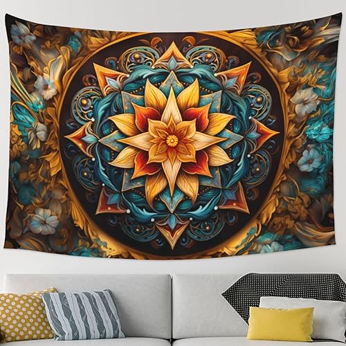Miniatura 5 de Smacget Tapiz floral de mandala, bohemio, multicolor, floral, psicodélico, tapiz para colgar en la pared, para adolescentes, niñas, tarot azul,
