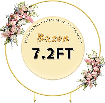 7.2FT Round Backdrop Stand Gold - Circle Balloon Arch Kit Frame Wedding Balloon Arch Kit with Stand Base Flower Ring Arch for Ceremony Birthday Party Baby Shower Christmas Thanksgiving Day