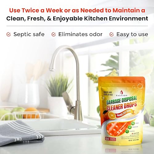 Miniatura 4 de Bastion Gotas limpiadoras y desodorizantes para eliminación de basura, 50 unidades, aroma a cáscara de naranja, cápsulas ambientadoras para