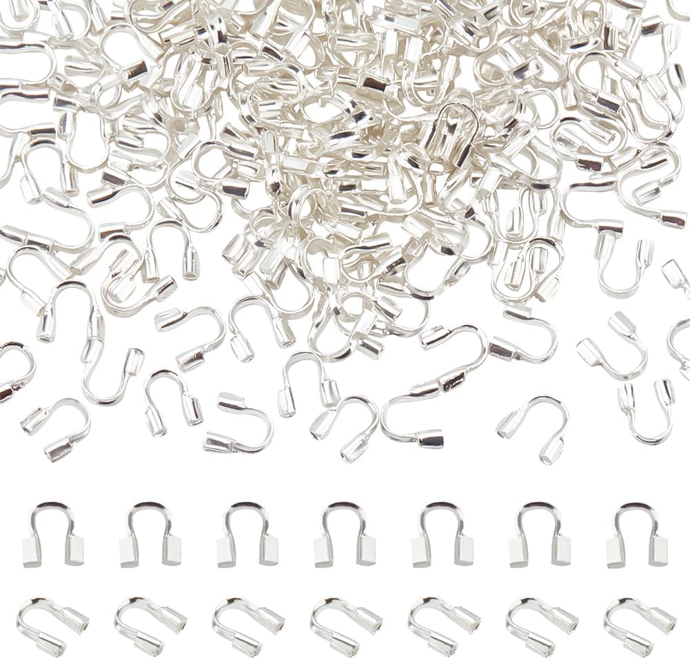 Pandahall 200pcs Wire Guardian and Protectors Silver Color Brass 0.5mm Hole Thread Protector U Shape Loop Guardian for Necklaces Bracelets Beading Jewelry Craft