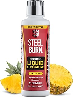 SteelFit Steel Burn, Premium Liquid L-Carnitine, 3000mg - Stimulant-Free & Clean Workout Drink for Men & Women Supports Healthy Weight Loss Management & Fat Metabolism - 31 Servings, Island Pineapple