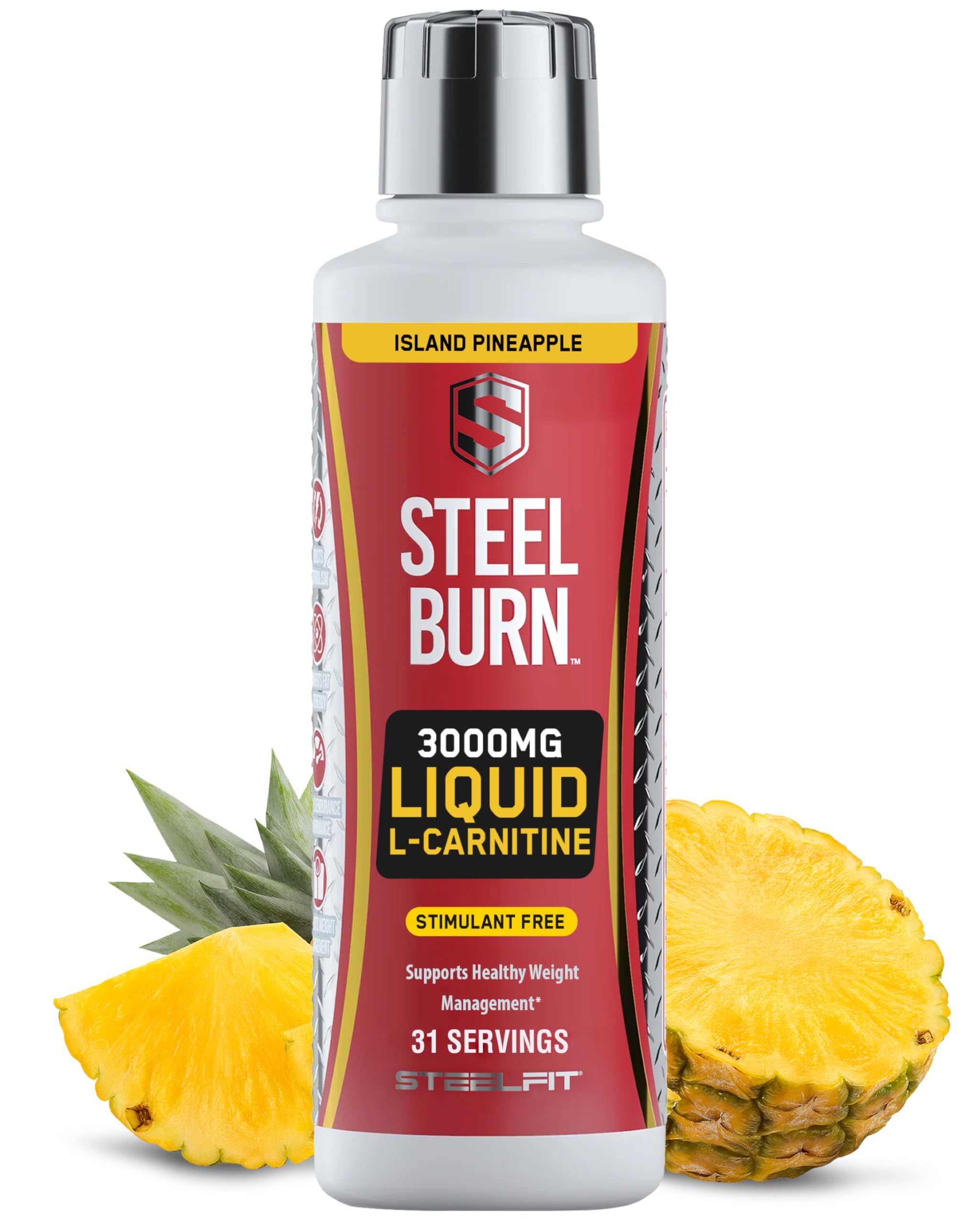 Amazon.com: SteelFit Steel Burn, Premium Liquid L-Carnitine, 3000mg -  Stimulant-Free & Clean Workout Drink for Men & Women Supports Healthy  Weight Loss Management & Fat Metabolism - 31 Servings, Island Pineapple :