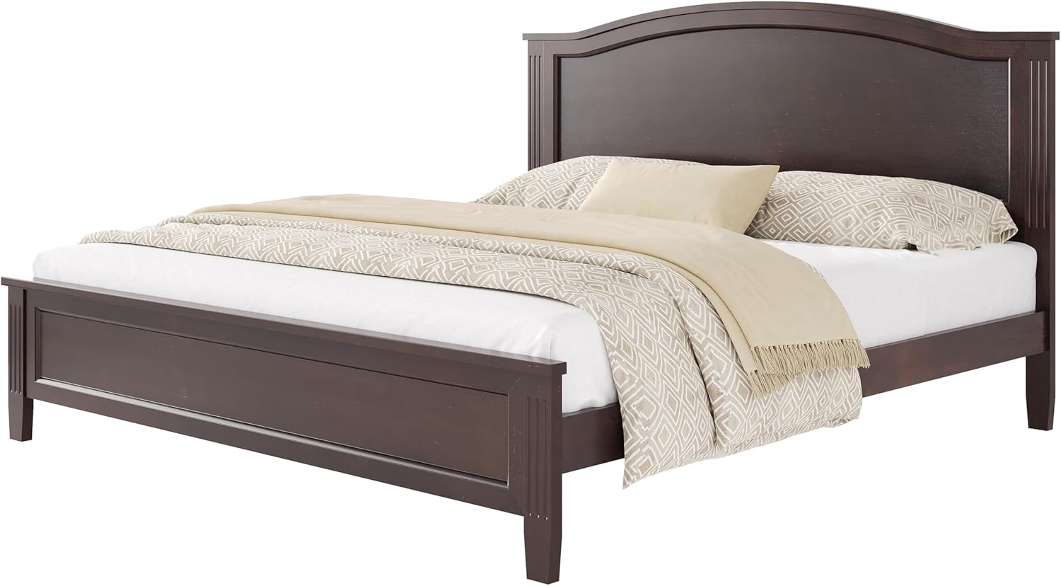 King Size Solid Wood Bed Frame with 45.5" Headboard,Mid Century Modern Platform Bed with Sturdy Wooden Legs and Slat Support for Bedroom Guest Room,Under-Bed Storage,No Box Spring Needed,Espresso