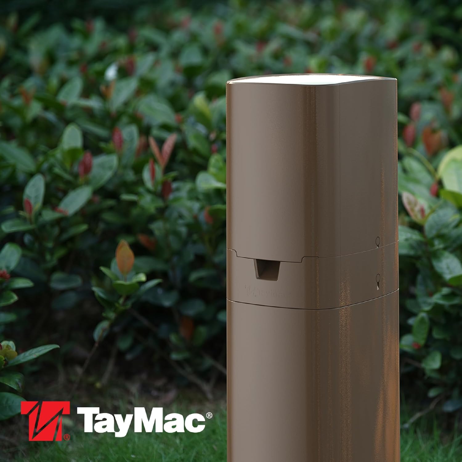 TayMac Outdoor Comforts ParkPost 13-in. 1-Gang Bronze Weatherproof In-use Power Enclosure and TRWR GFCI Receptacle PP55GZ, Outdoor Power Stake for Garden, Weatherproof Outlet Box, Outdoor Outlet Cover
