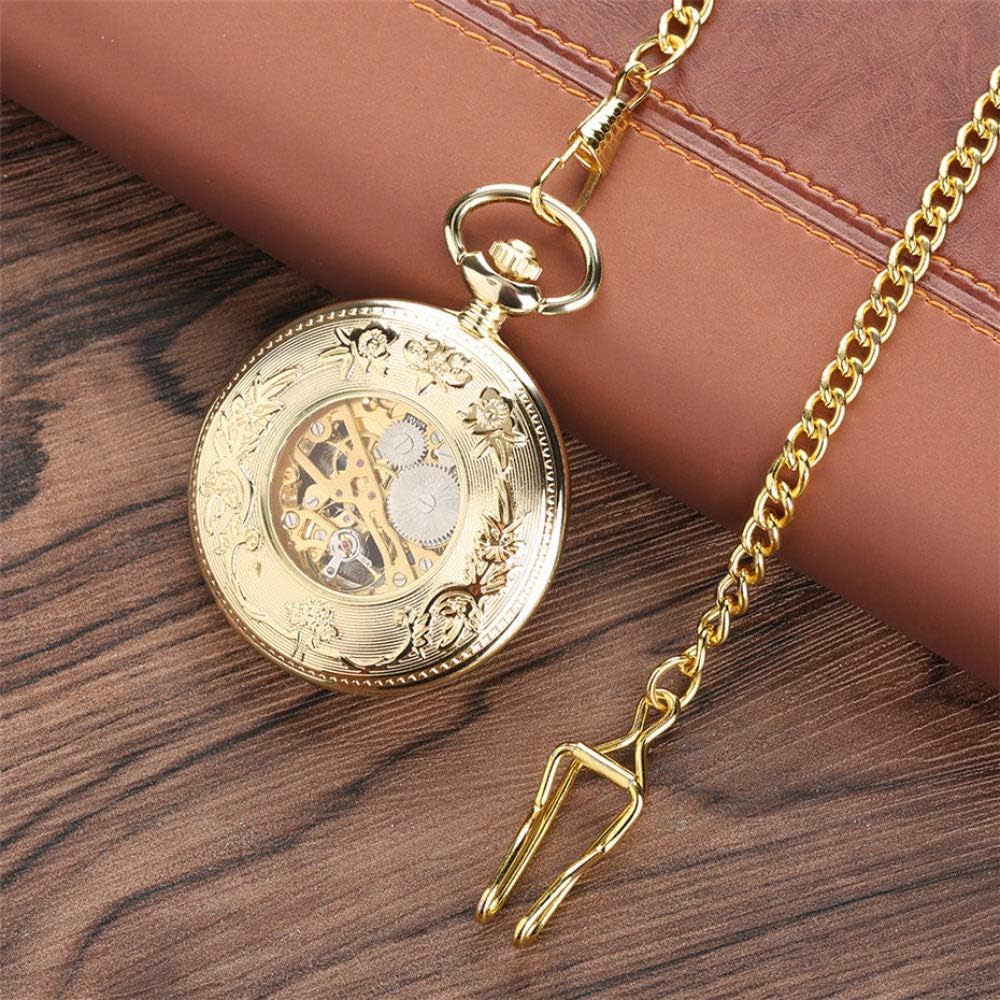 OIFMKC Pocket Watch Luxury Vintage Mechanical Pocket Watches for Men Women Roman Numerals Display Silver/Gold Half Hunter Pendant Watches Gifts Male,Gold