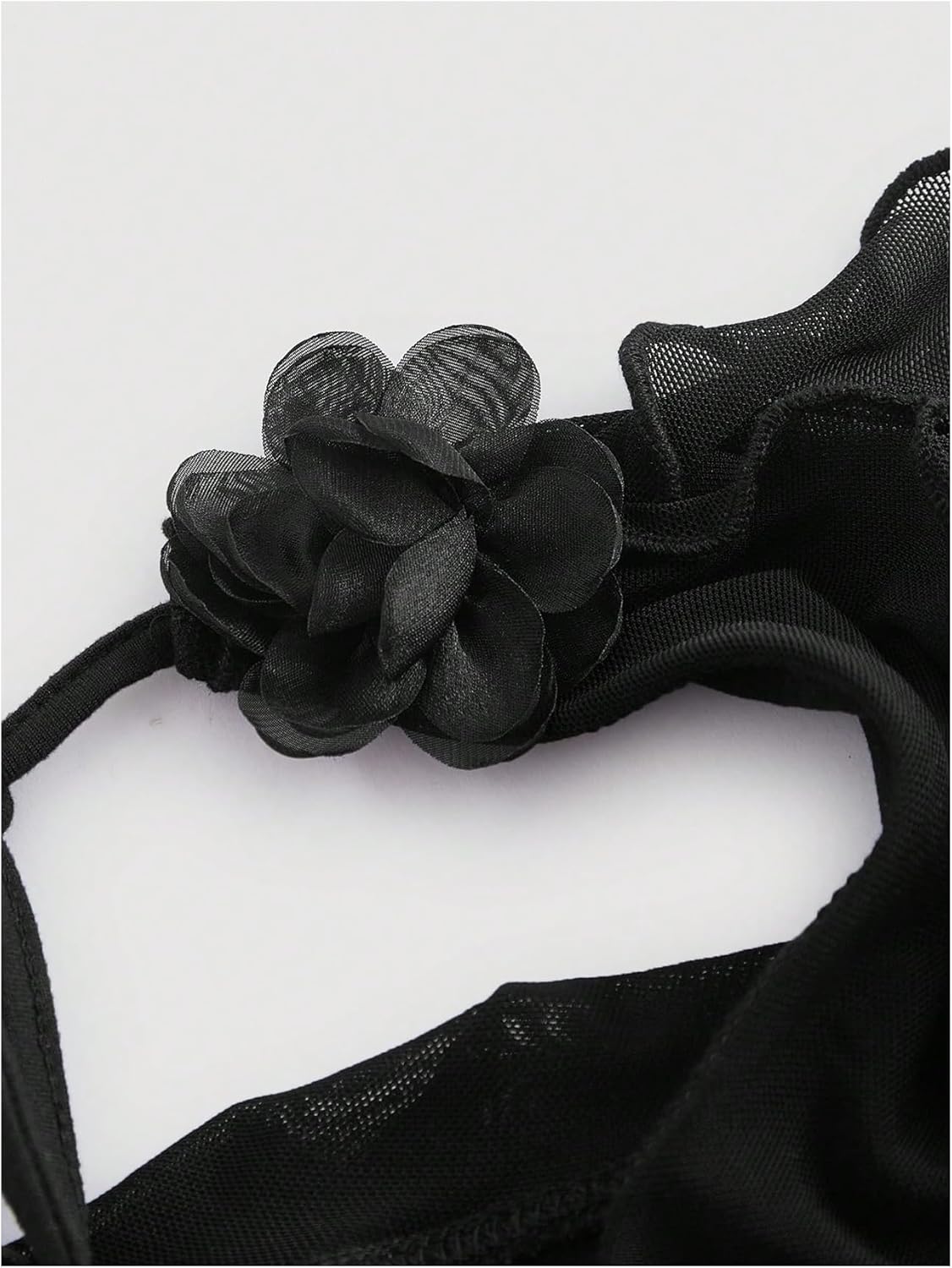 WDIRARA Women's 3D Flower Tie Front Ruffle Trim Halter Top Tie Backless Camisole - Image 3