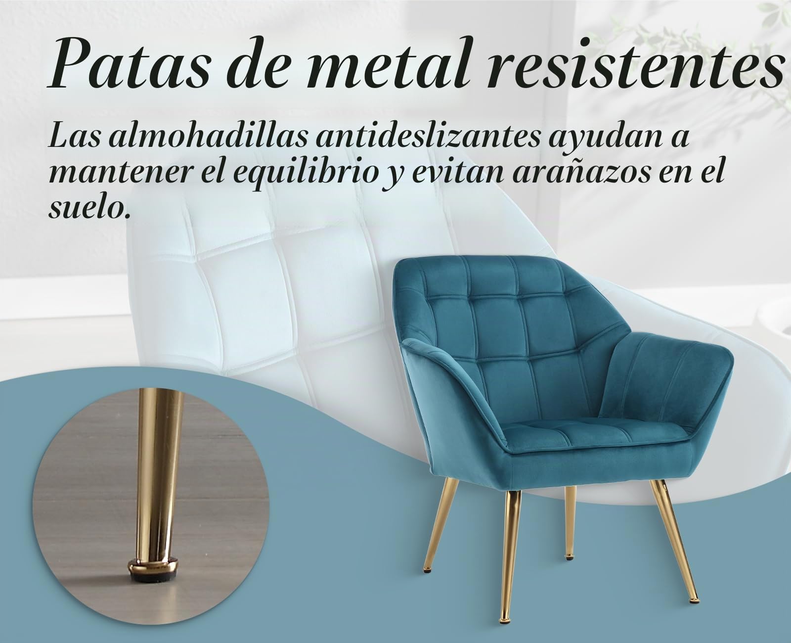 chairus Juego de 2 Sillón de Salón Acolchado con Reposabrazos Butaca Moderna, Sillón Tapizado de Lino Sofá Individual con Patas Metálicas Doradas para Salón/Dormitorio, Azul