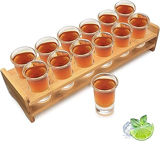 Shot zestaw kieliszków do koktajli i kieliszków do wódki 1 oz / 30 ml, organizer do serwowania napojów, 12 otworów z przezroczystym szkłem kryształowym, 12 sztuk, do przechowywania alkoholu, whisky, brandy, wódki, domu, baru
