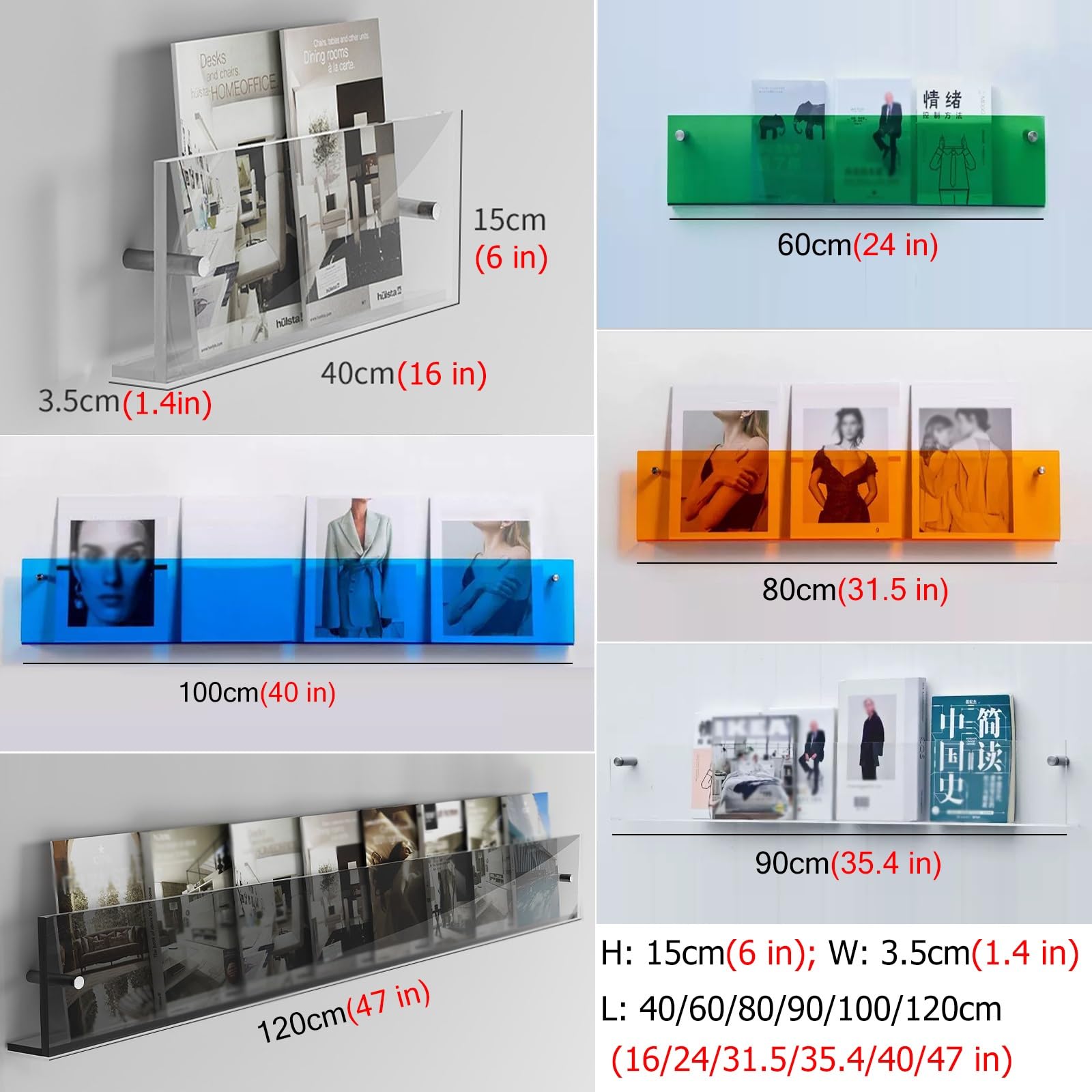 SAeWare Zeitschriftenständer zur Wandmontage, vertikal, Grau, Blau, Grün, Orange, kleines großes Acryl-Bücherregal, Wandregal für Kinder, Kinderzimmer, Klassenzimmer, Schlafzimmer, kleiner Raum, Rosa