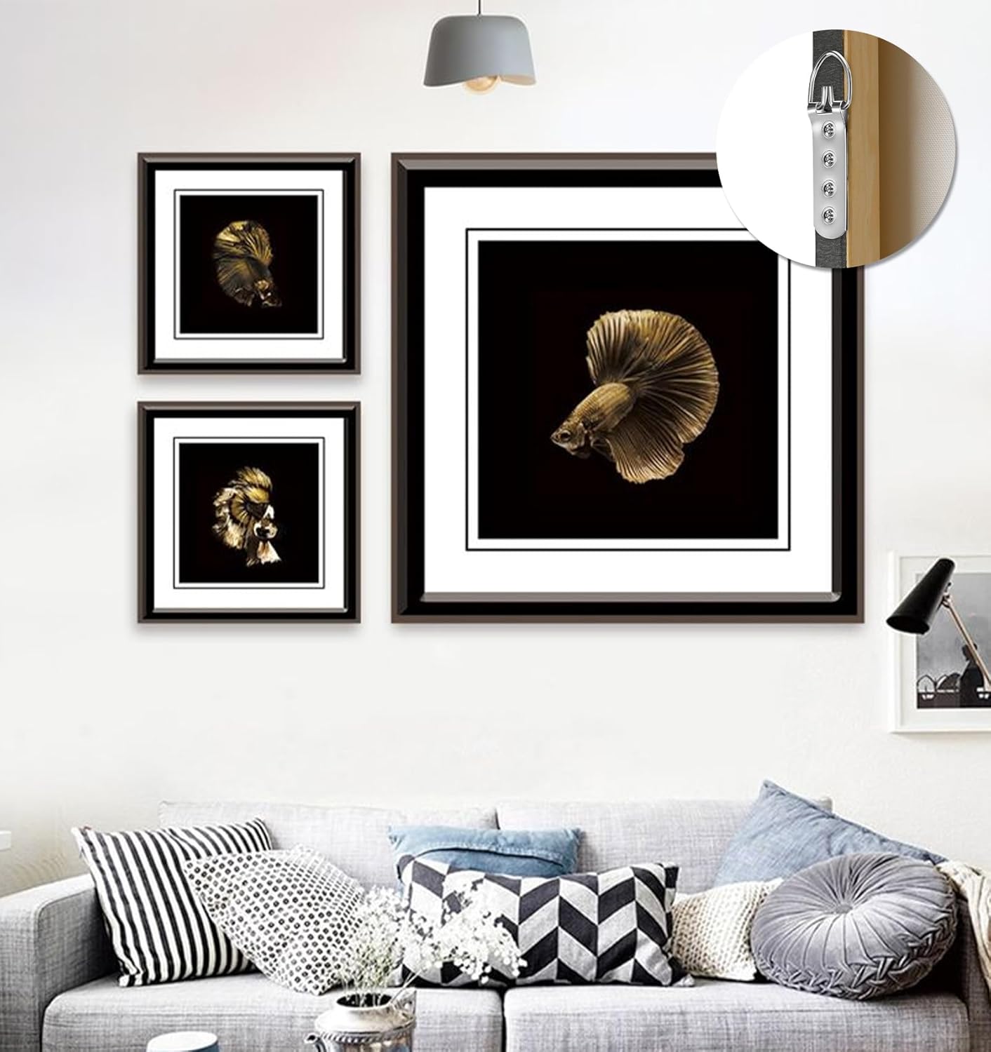 6Pcs Picture Hanging Kit, Heavy Duty Picture Hangers Pictures Frame Hooks for Hanging Hardware Kit with 24Pcs Screws, Ideal for Large Pictures Frames & Mirror, Easy to Install Silver