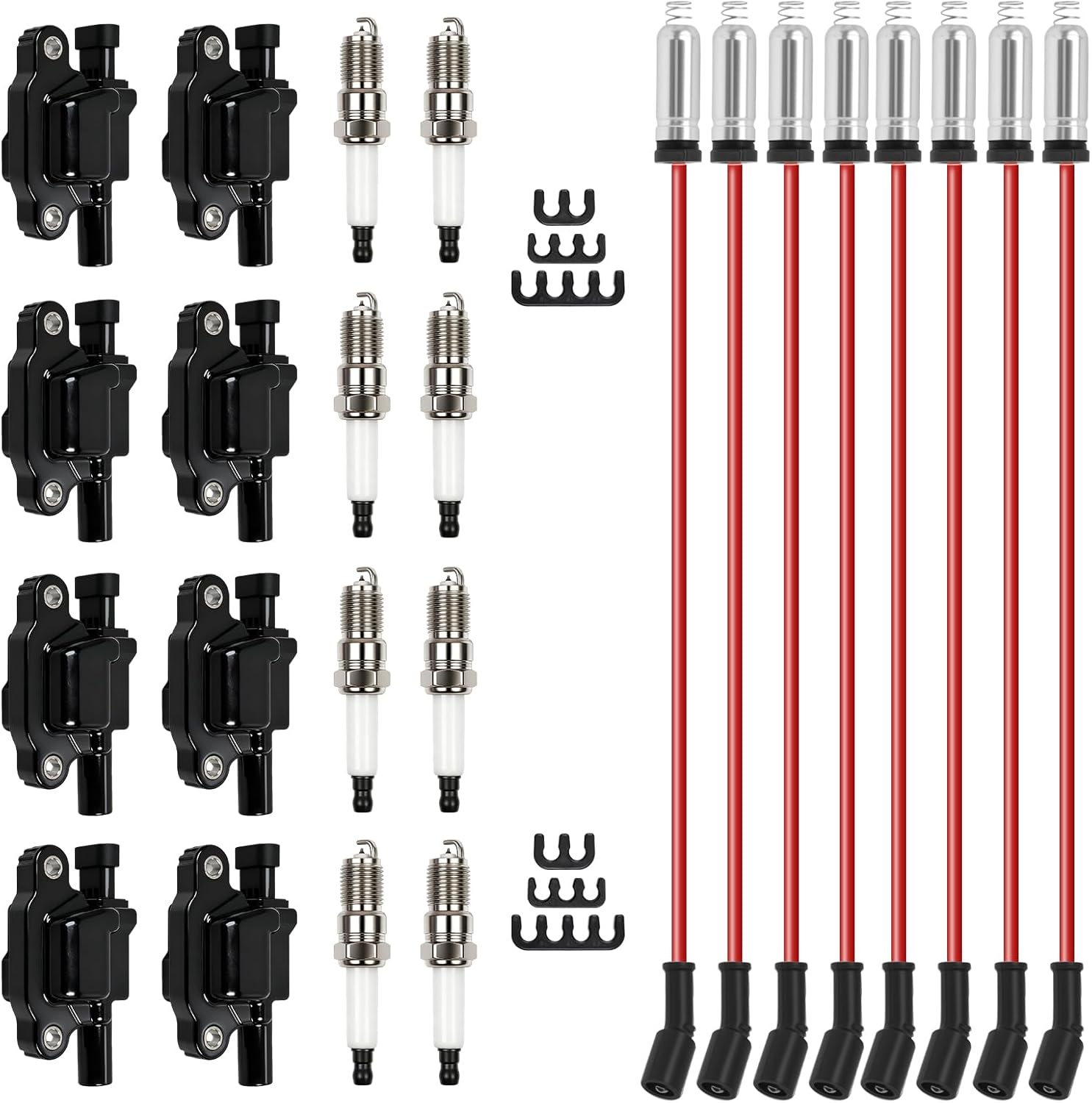 8 Pack UF413 Square Ignition Coils Set 41-962 Platinum Spark Plugs M8-48322R 8mm Spark Plug Wires Compatible with Chevy Silverado Cadillac Escalade Buick GMC Sierra Replace for D510C