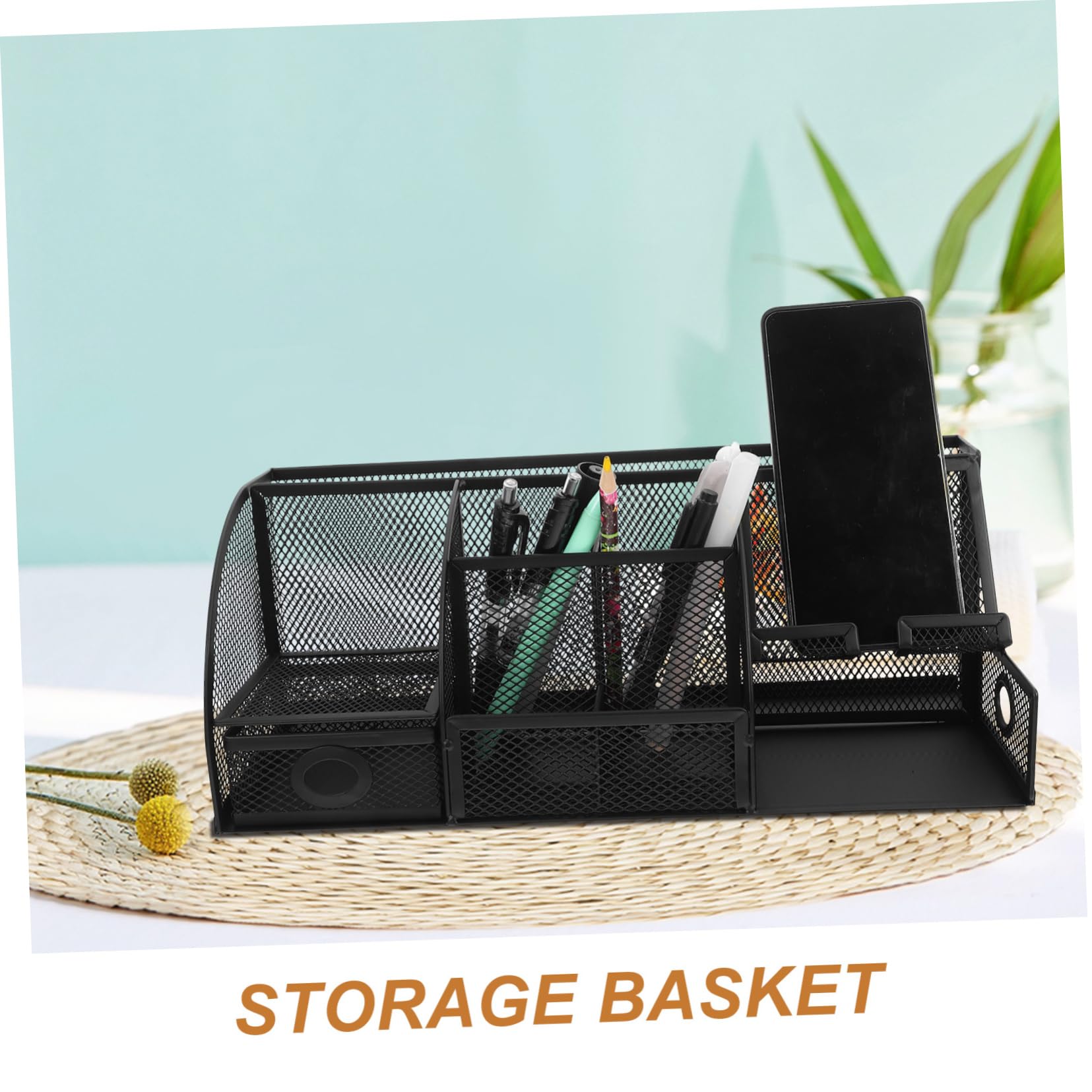 Housoutil Schreibtisch Multifunktionaler aus Eisen in Schwarz Organizer Moderner Stiftehalter und Aufbewahrungsbox zur Steigerung der Produktivität für Bürobedarf