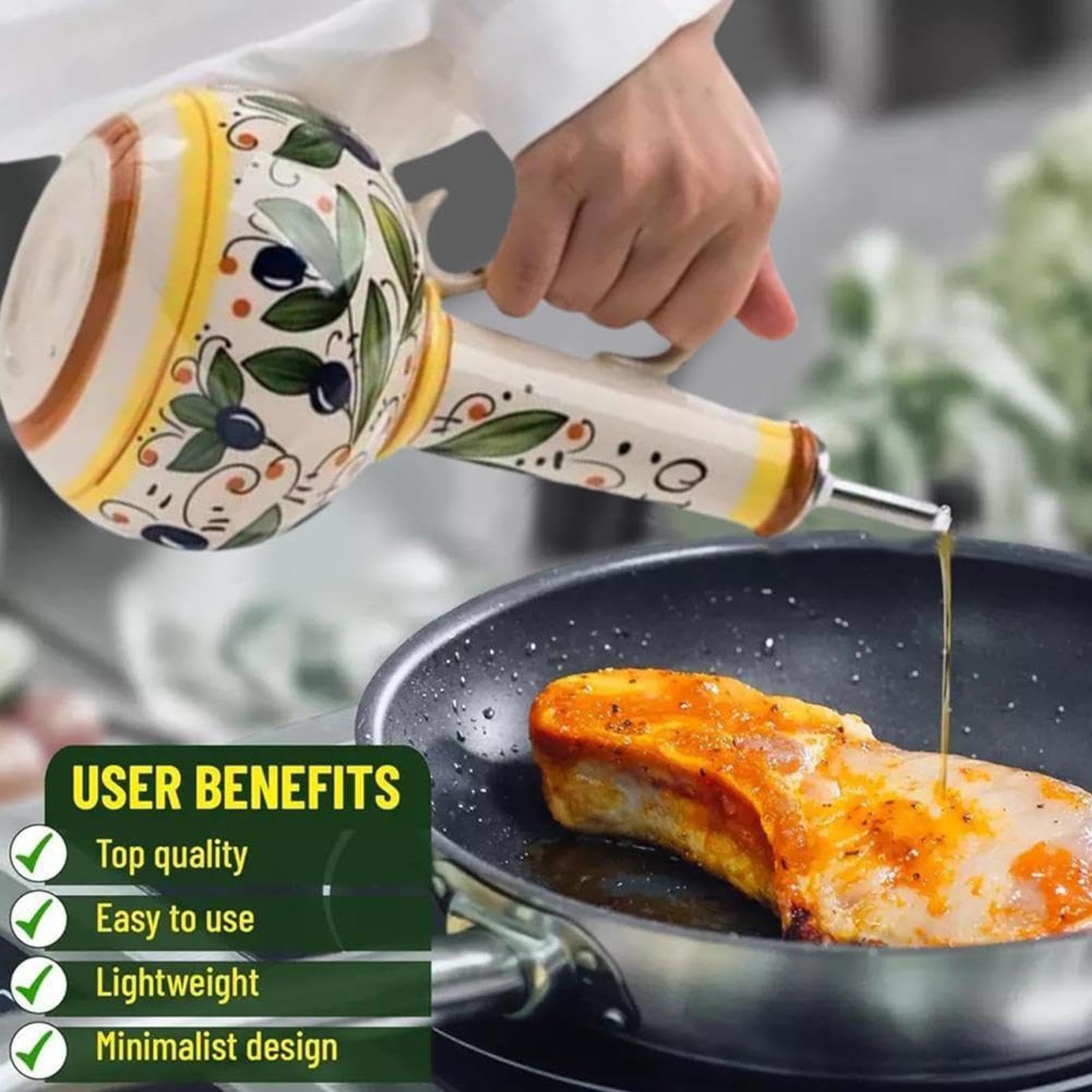 Dispenser In Ceramica Per Olio D'Oliva 680 ml Contenitore Portatile in | Bottiglie Per Olio E Aceto Per Cucina Casa Pasto Conservazione Cottura Insal