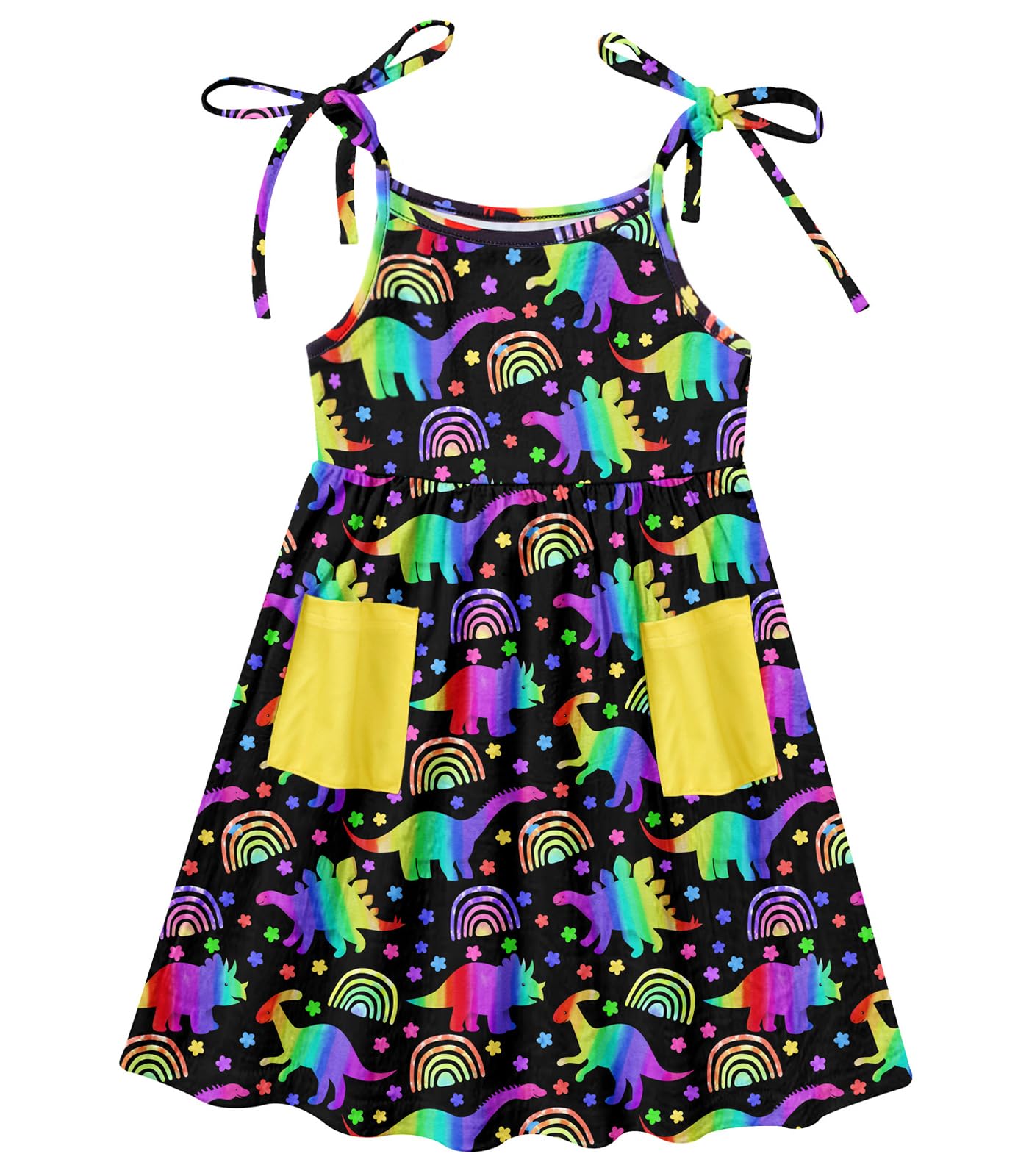 Vieille Toddler Girls Summer Sling Dress Tie Straps Sleeveless Casual Beach Sundress with Pockets 2-6 Years