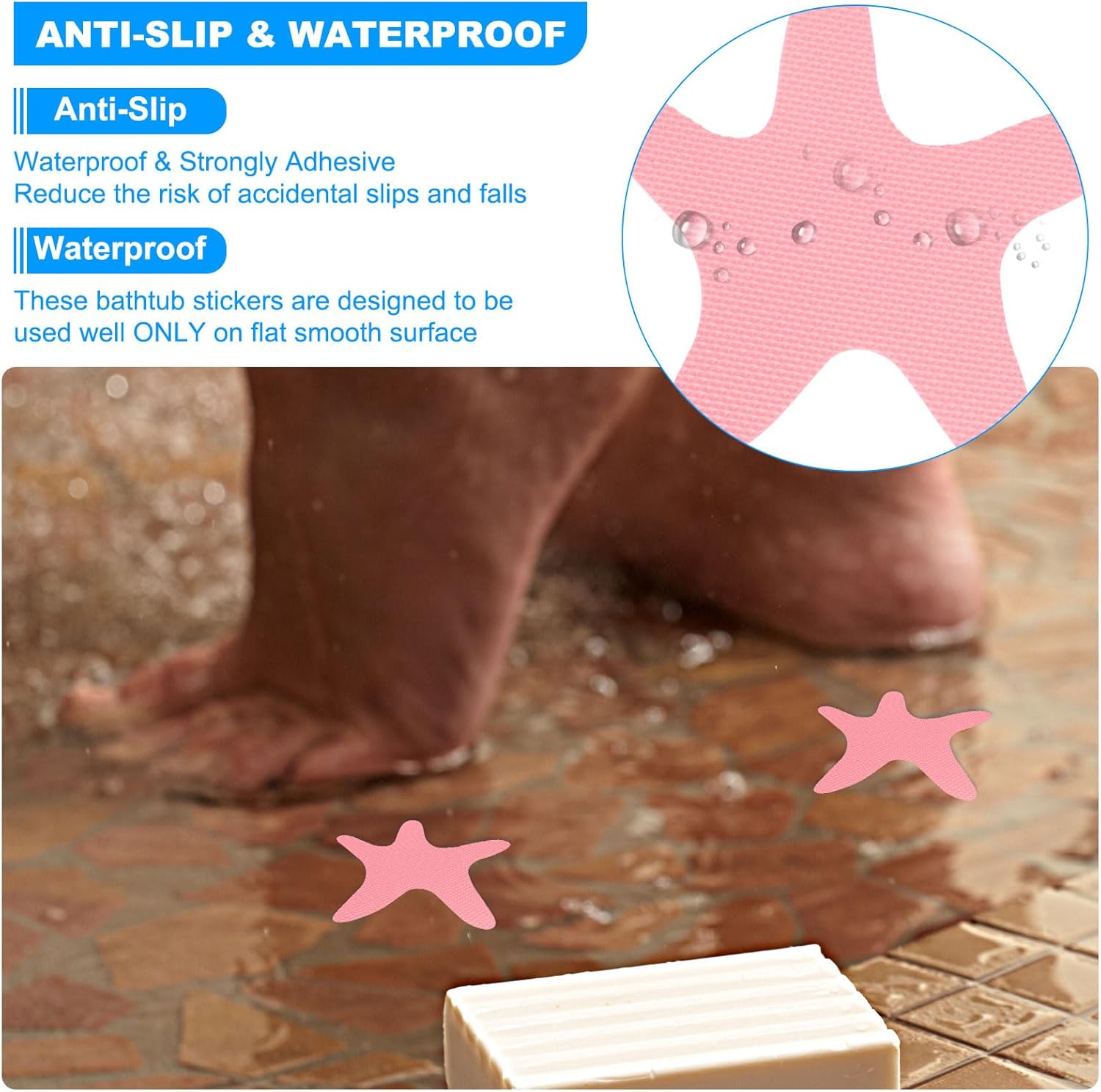 PATIKIL Bathtub Non Slip Stickers 3.86x3.86 Inch, 6 Pack Starfish Safety Shower Floor Anti Slip Stickers with Adhesive Decals Scraper for Bath Tub Shower Floor Stair, Black