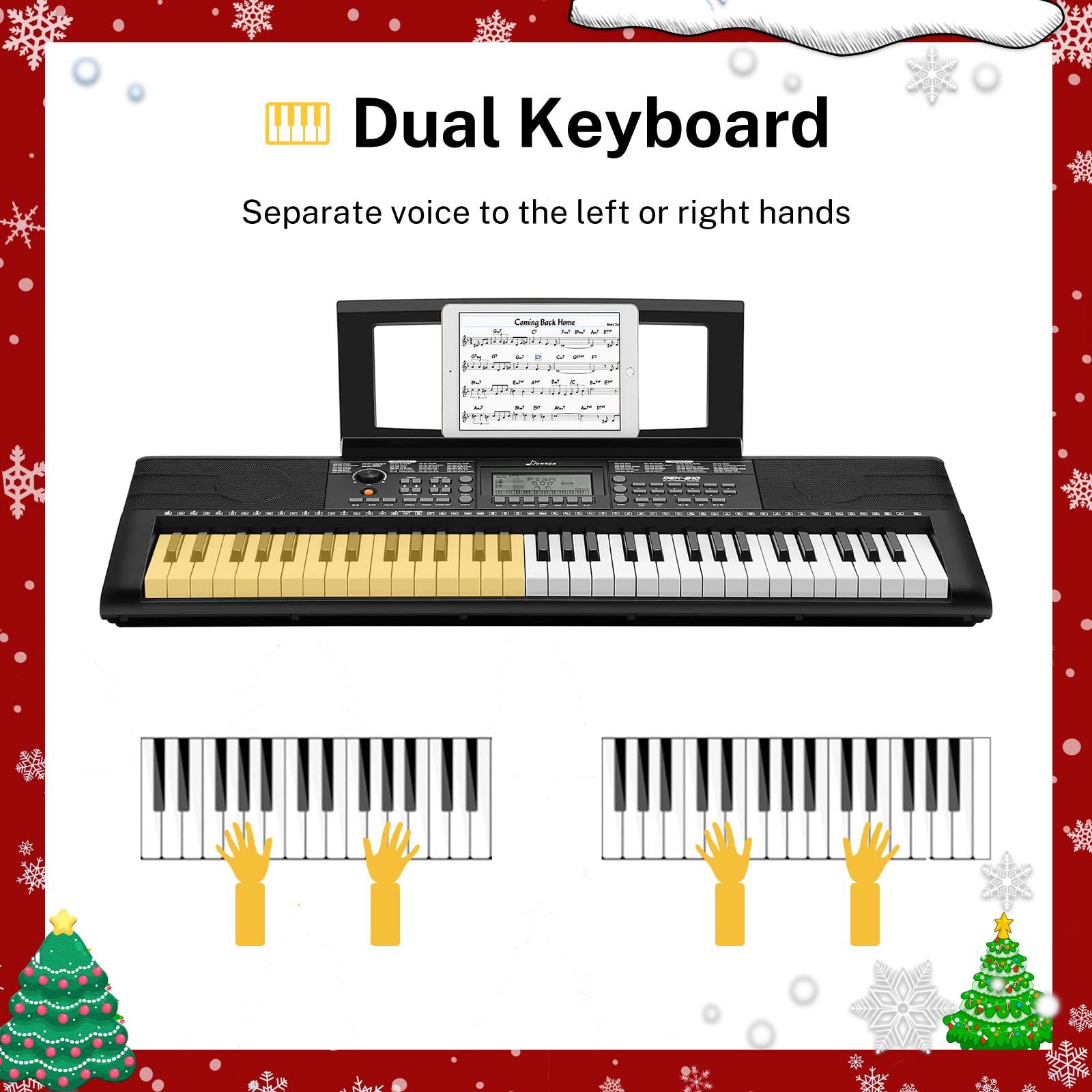 Donner 61 Tasto Tastiera Musicale Kit di Pianoforte, Elettronica Pianola con Stand pianoforte/Panchina/Supporto per Spartiti/Microfono per Principianti, DEK-610S