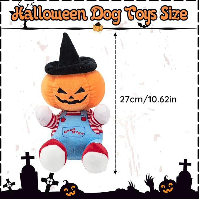 Halloween Dog Squeaky Toy - Pumpkin Plush Chew Toy with Crinkle Paper, Durable Stuffed Toy for Small, Medium & Large Breeds, Festive Halloween Pet Toy