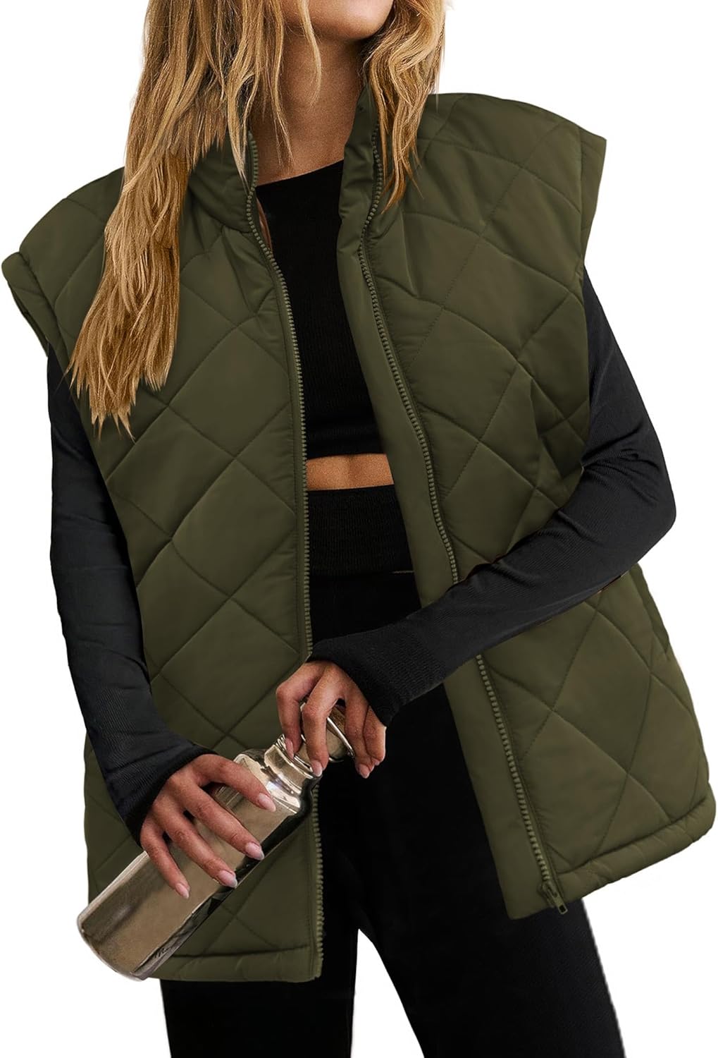 Zeagoo Womens Oversized Puffer Vest Zip Up Stand Collar Lightweight Sleeveless Warm Outerwear Padded Jacket Winter Coat S-XXL