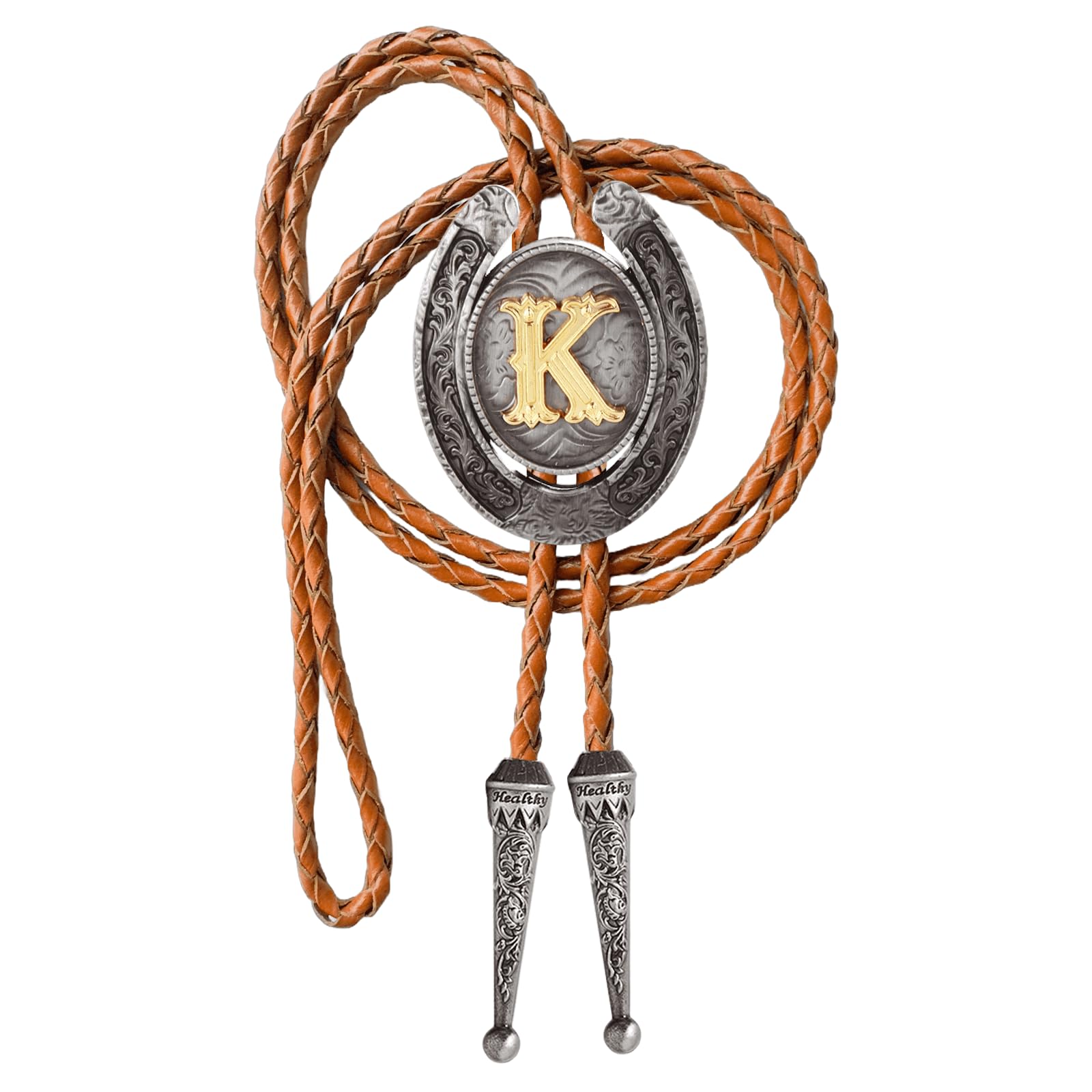 Western Cowboy Vintage Rodeo A-Z Initial Letter Bolo Tie for Men