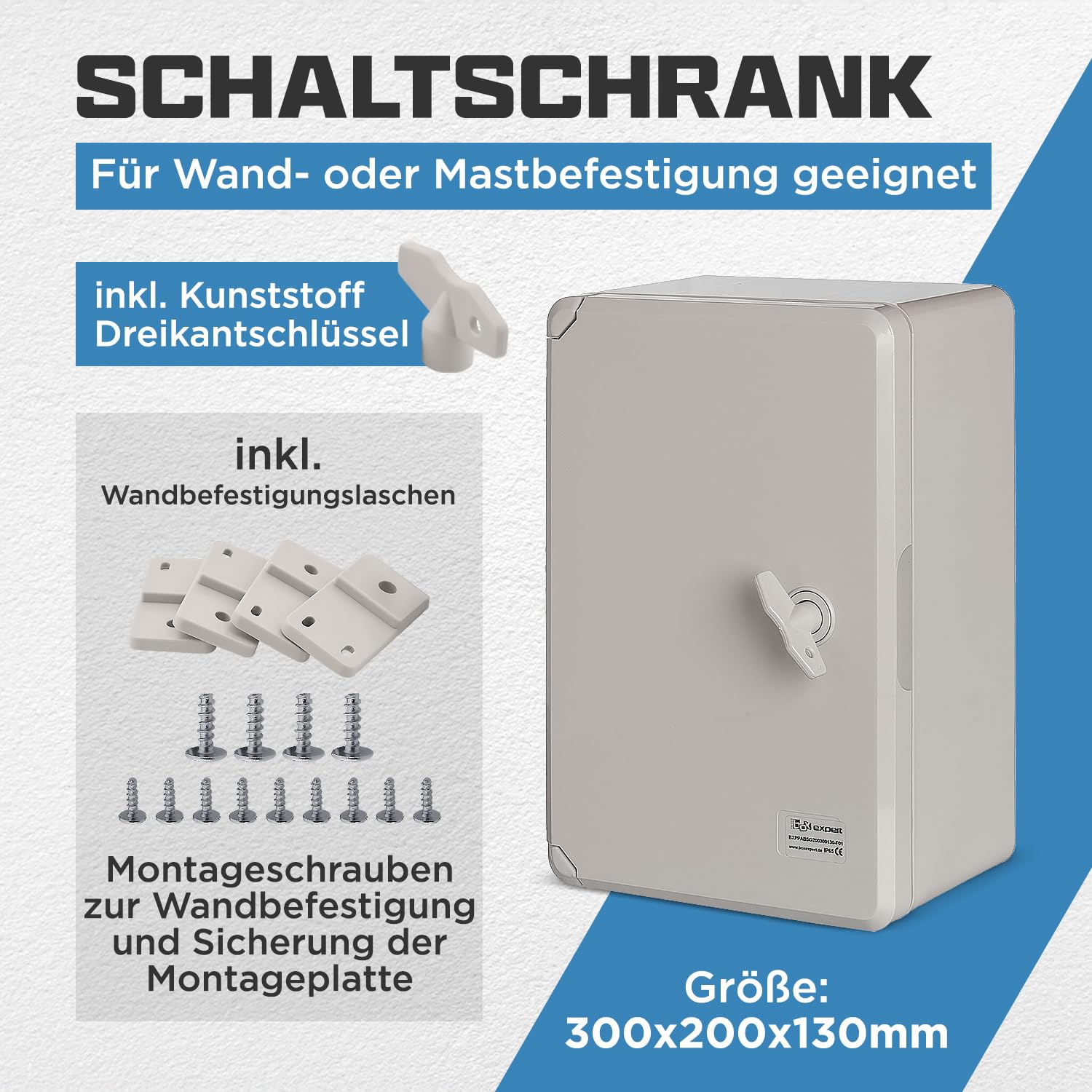 BOXEXPERT Verteilerkasten außen IP65 ABS Kunststoff 300x200x130mm Serie Fleet wasserdicht Schaltschrank Wandschrank Industriegehäuse Leergehäuse grau