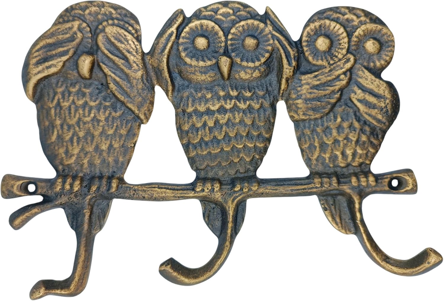 Solid Brass 3 Owls Key Rack, See No Evil, Hear No Evil, Speak No Evil,Wall Mounted Towel Rack, Hanger 3 Hooks Home Organizer (Antique Copper)