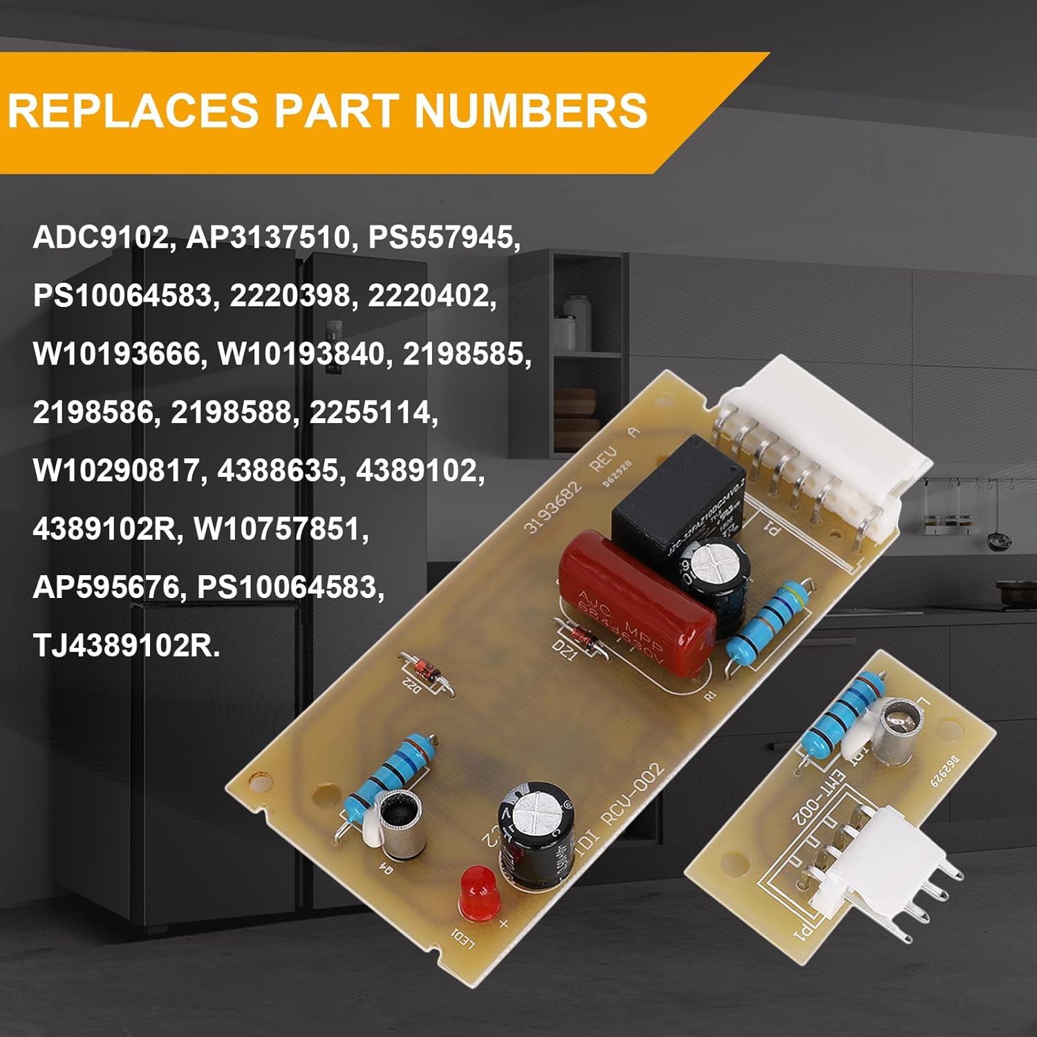 4389102 Refrigerator Ice Maker Sensor Control Boards Kit Compatible with Whirlpool Kenmore KitchenAid Maytag Jenn Air Replaces W10757851 W10290817 AP5956767 W10193666 ADC9102 2198586 PS557945 AP313751