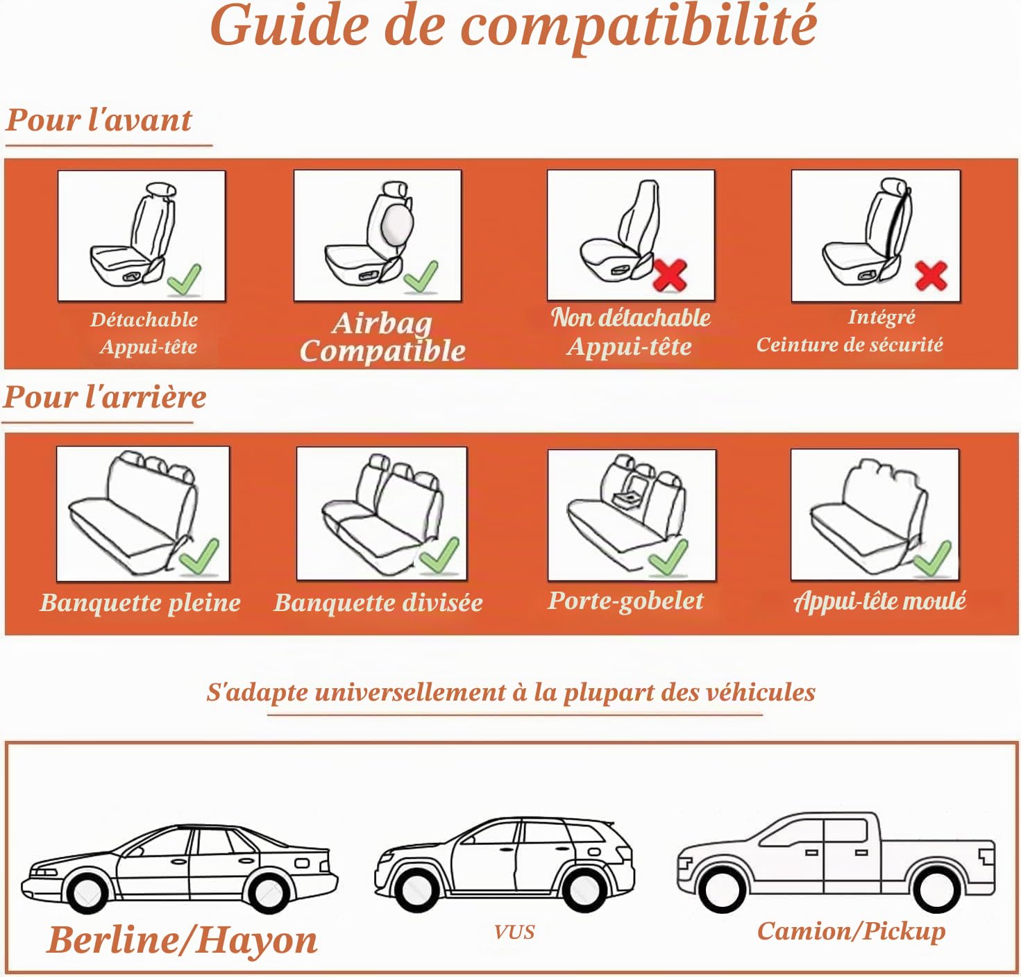 Coverado Housses de Siège de Voiture Universelles - Cuir Nappa imperméable Ensemble Complet de Housses de siège 5 sièges Protecteur de siège d'auto pour Avant et Arrière de Siège Auto | Housses de siège de voiture universelles, compatibles avec berlines,