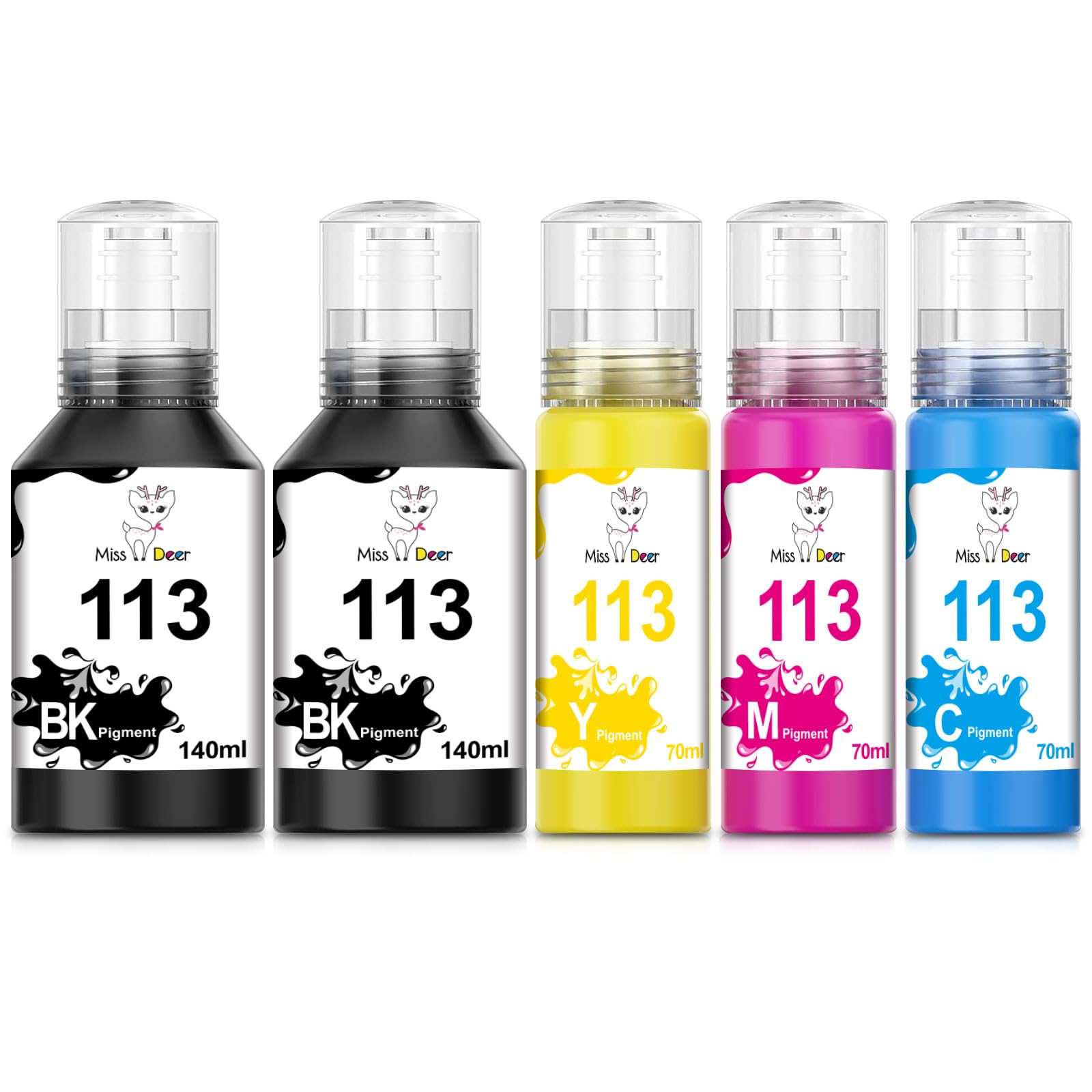 Miss Deer 113 Inchiostro Compatibile per Epson 113 Flaconi di Inchiostro Multipack per ET-5150 ET5150 ET-5170 ET-5800 Pro ET-5850 ET-15000 ET-16650 ET-16600 ET-16150 ET-5100 ET-5160(2BK/1C/1M/1Y)
