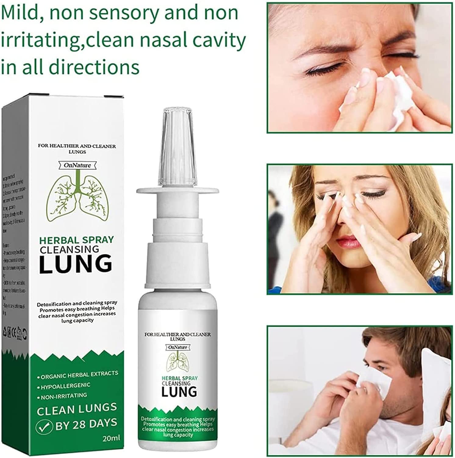 Organic Herbal Lung Cleanse and Repair Nasal Spray, Fast Acting Lung Cleanse & Detox,Relieve Nasal Congestion,Keep You Healthy (5pcs)