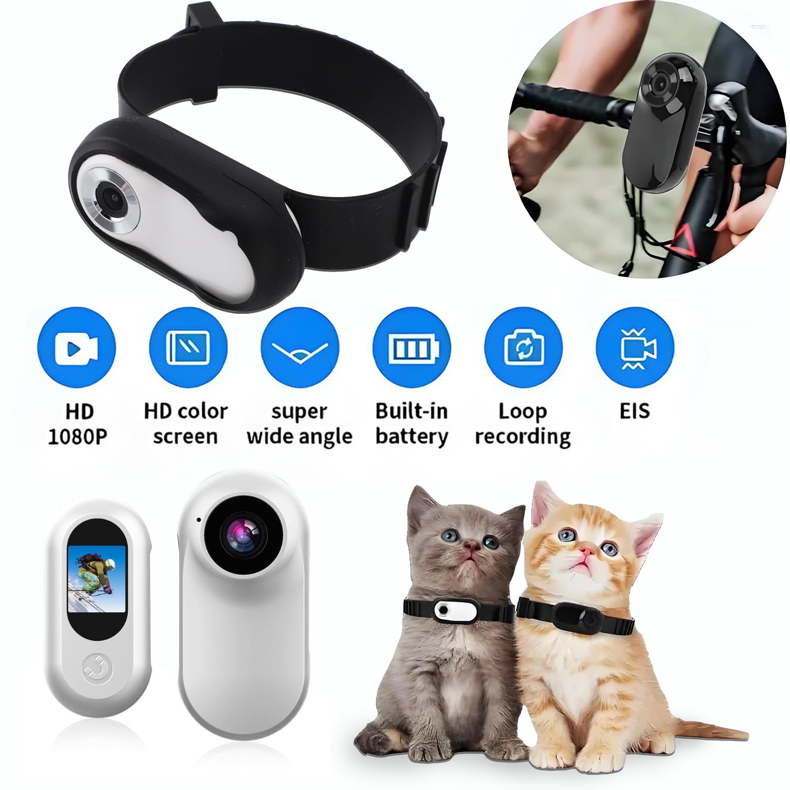 Elprico Katzen Kamera Halsband,1080P 170° Weitwinkel Katzenhalsband Mit Kamera,USB Wiederaufladbar Hunde Kamera für Hunde und Katzen