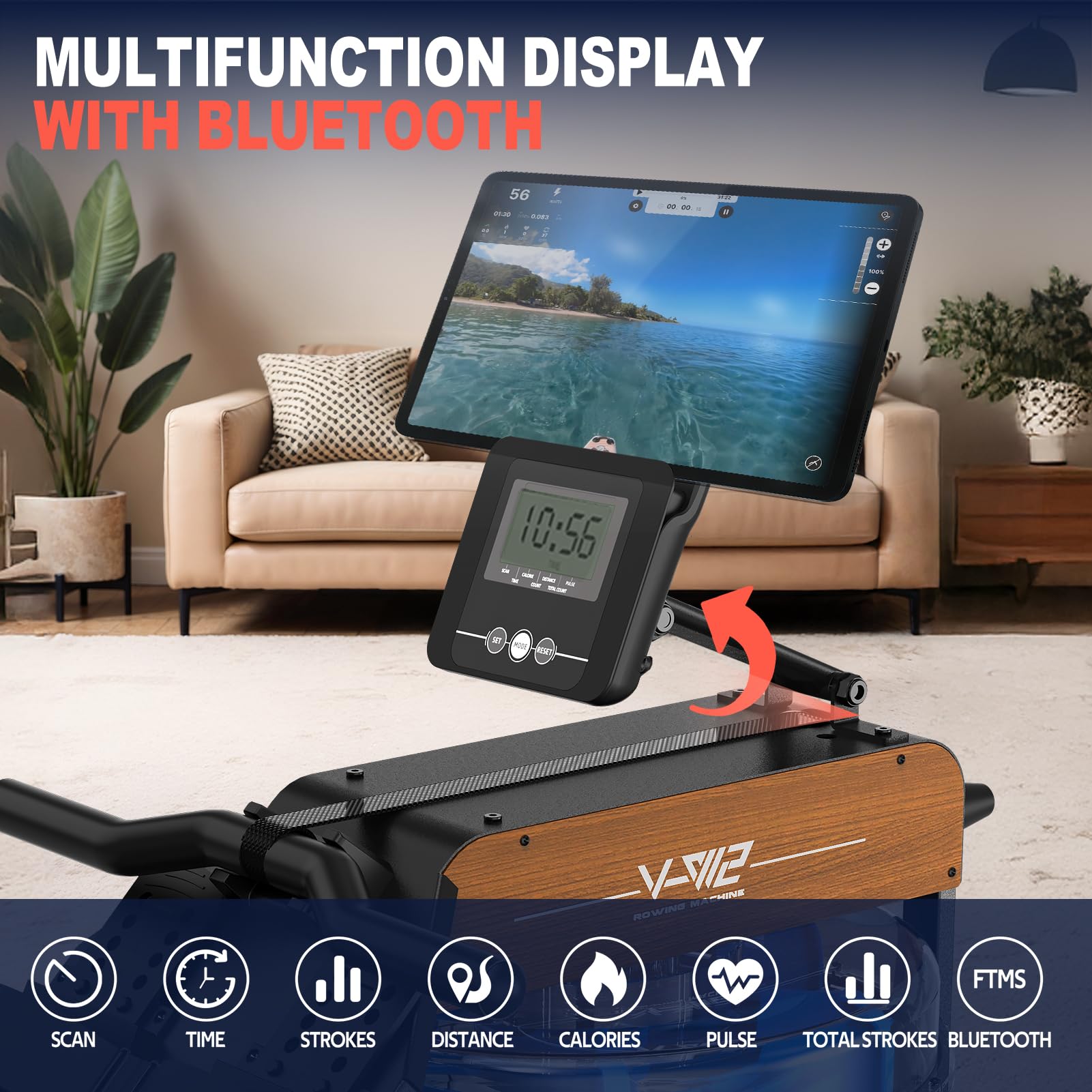 Rameur à Eau Vowvit Pliable - Bluetooth 160kg Support Tablette