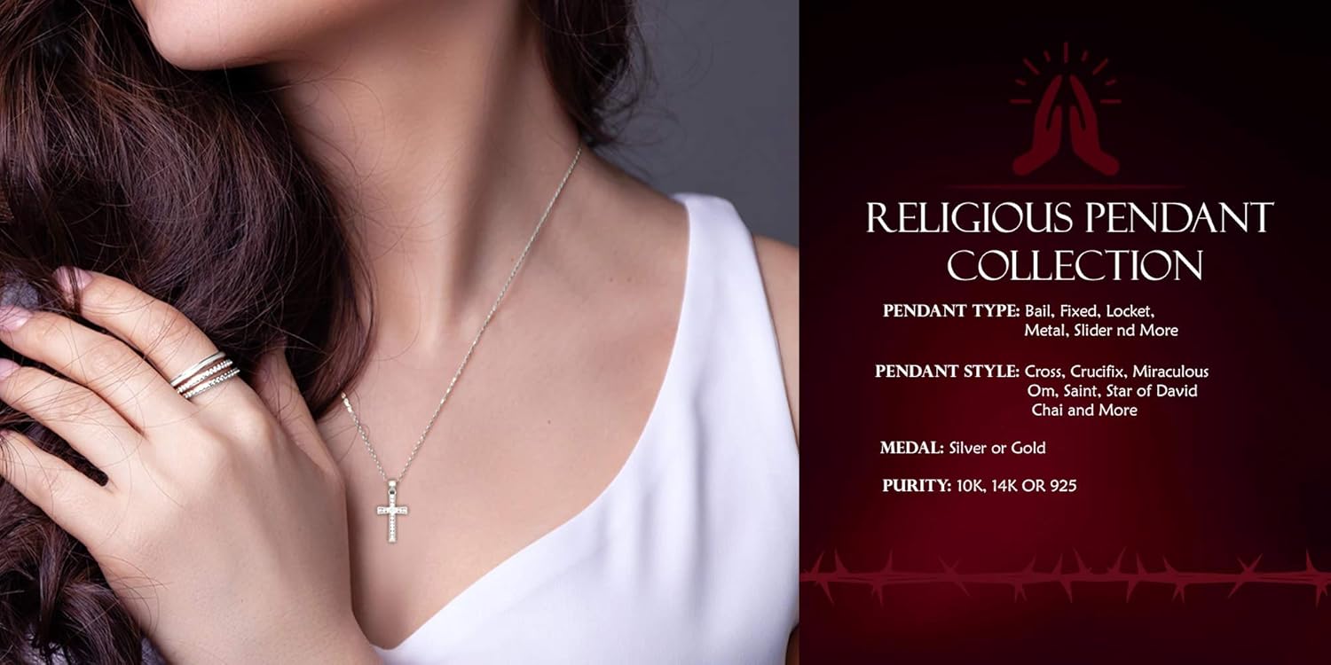 US Jewels Ladies 925 Sterling Silver 18.5mm Saint Rita Medal Pendant Necklace, 18in to 24in