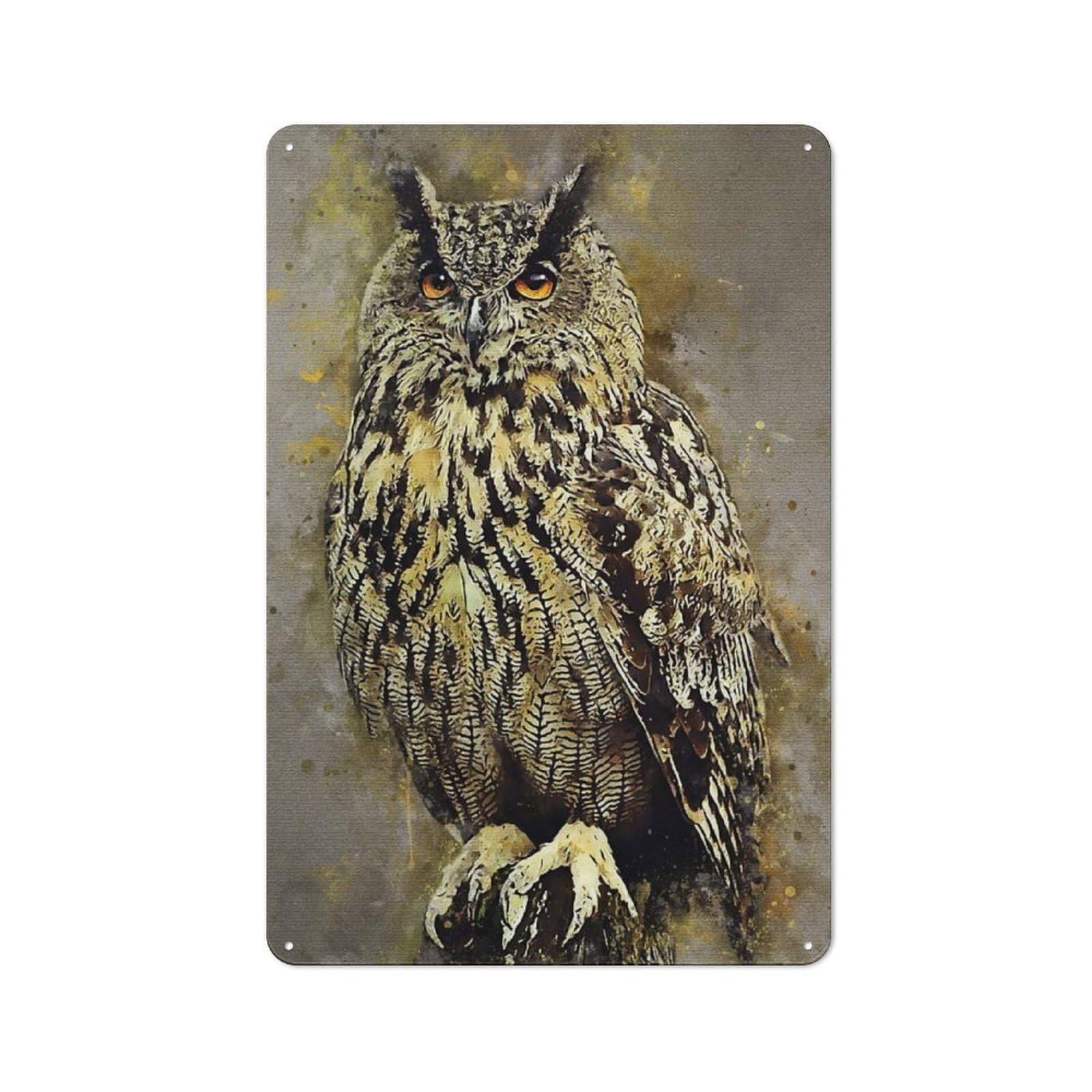 Owl Watercolor Tin Wall Sign, Bright Printed Design, for Dining Room, Entrance, Cafe Or Christmas Corner, 30x20cm