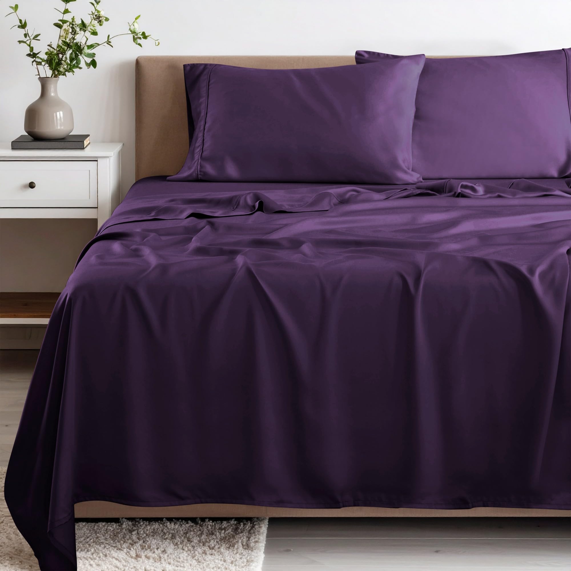 Parure de lit rayonne de bambou drap-housse poche profonde très grand lit