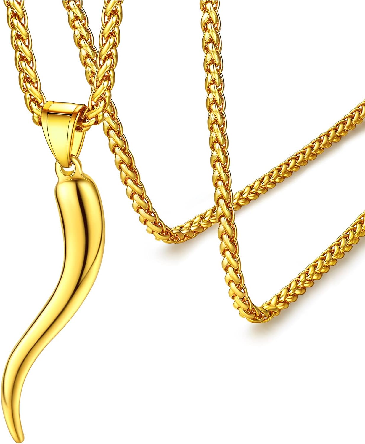 FaithHeart Italian Horn Pendant Necklace, Stainless Steel/18K Gold