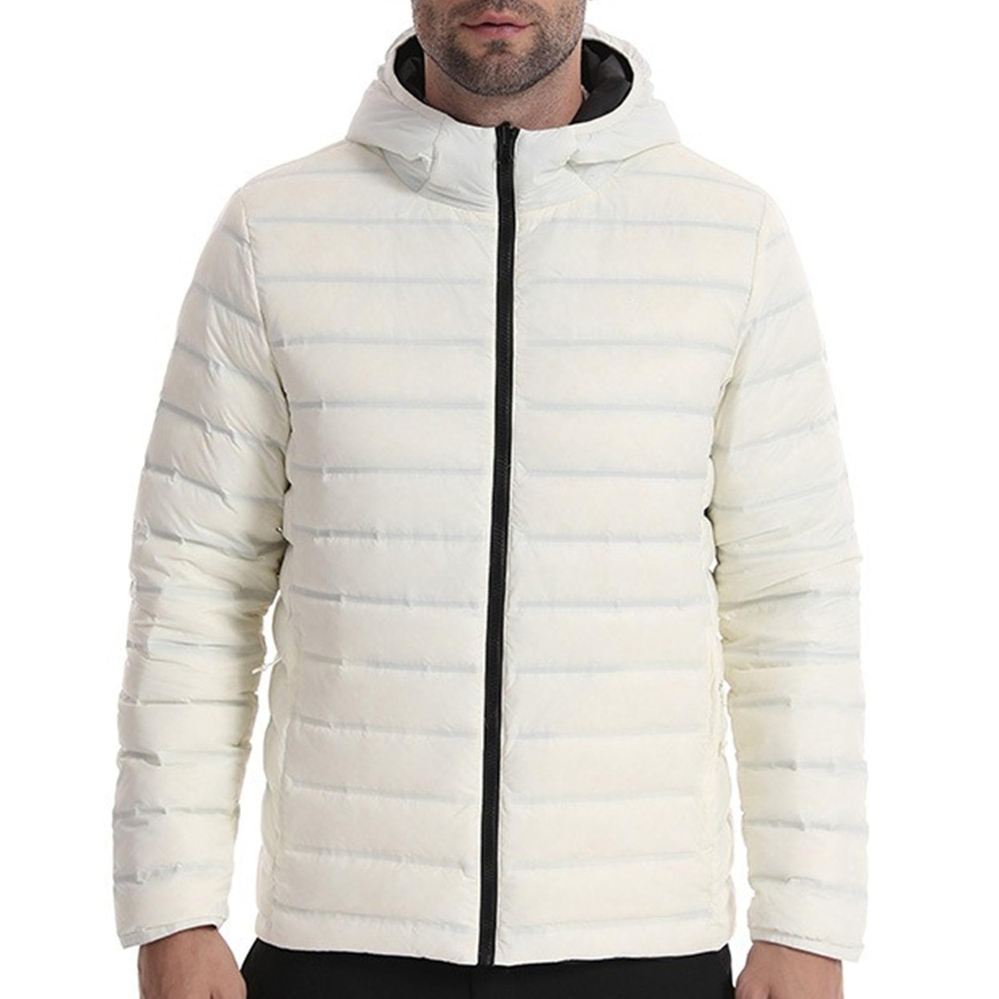 Piumino da uomo leggero e caldo con zip intera con cappuccio casual escursionismo cappotto invernale da uomo leggero giacca ripiegabile