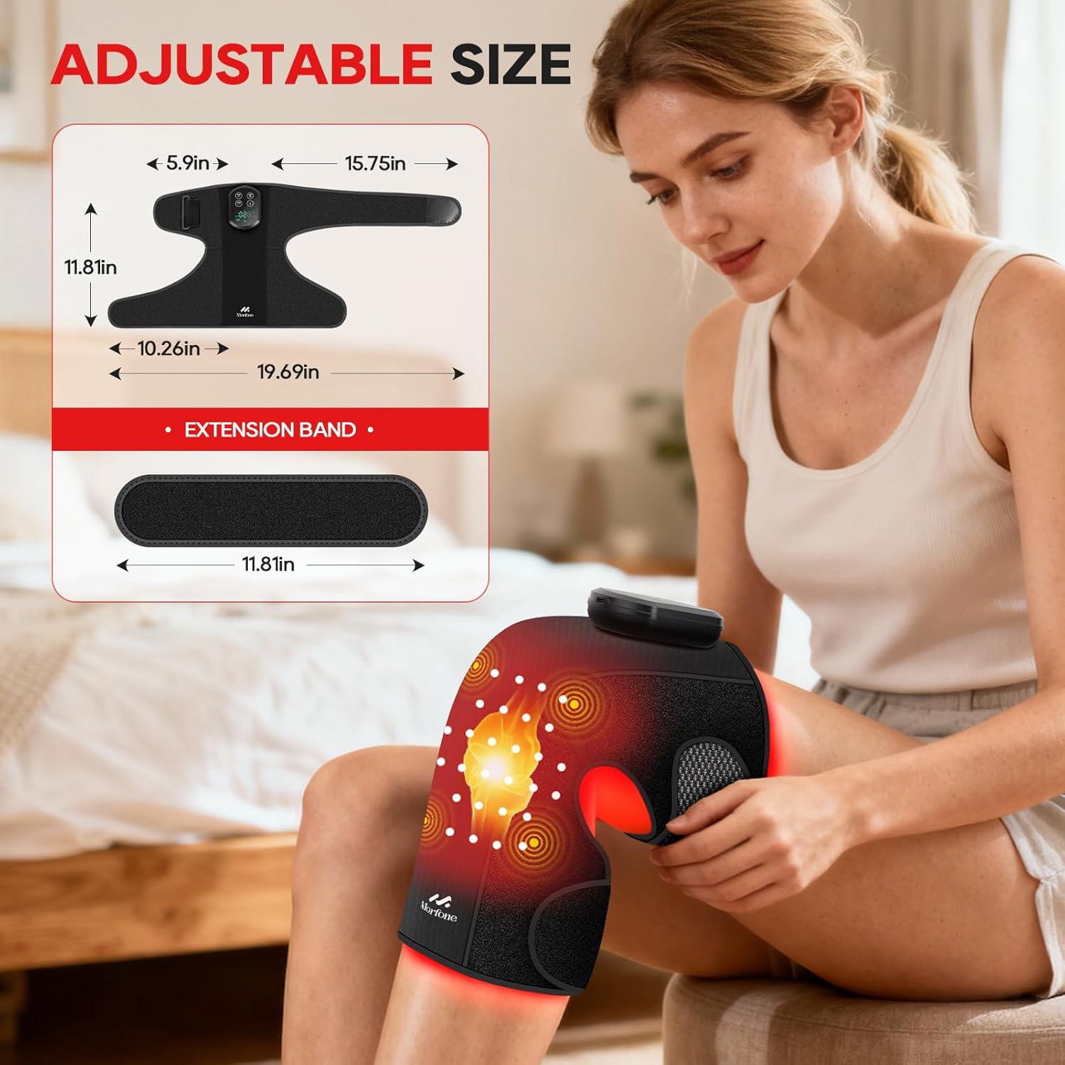 Morfone Red Light Therapy Device for Knee,3 Vibration Modes and 4 Heating Levels,5000mAh Wireless Rechargeable, 660nm and 850nm Infrared Red Light Therapy for Knee,Gifts for Women Men - Image 8