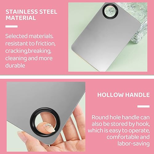 Miniatura 6 de Paleta de mezcla de maquillaje con cepillo de base y espátula, bandeja de paleta de maquillaje de acero inoxidable, bandeja mezcladora de paleta de