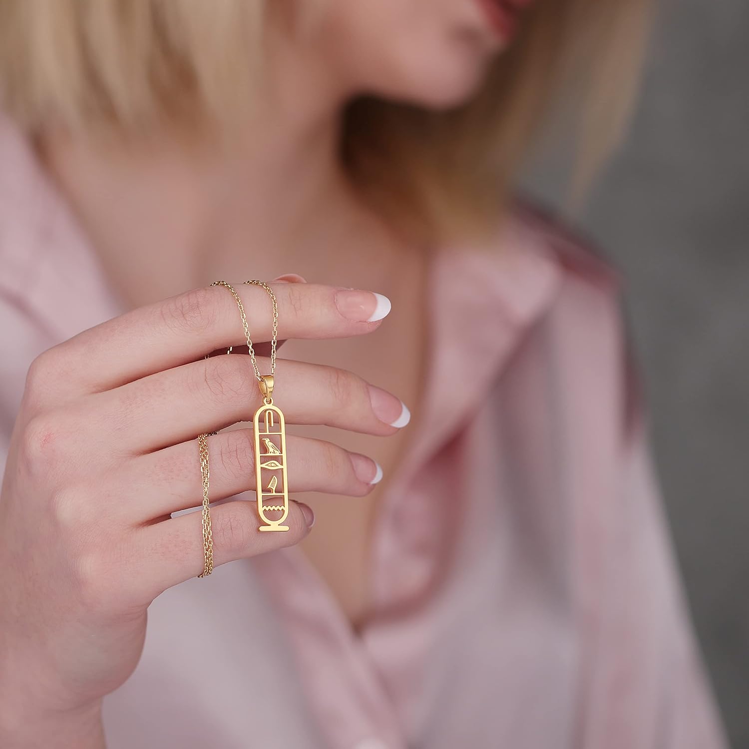 Handmade 14k Solid Gold Cartouche Name Necklace, Personalized Egyptian Pendant, Elegant Jewelry For Her, Ideal Birthday Gift
