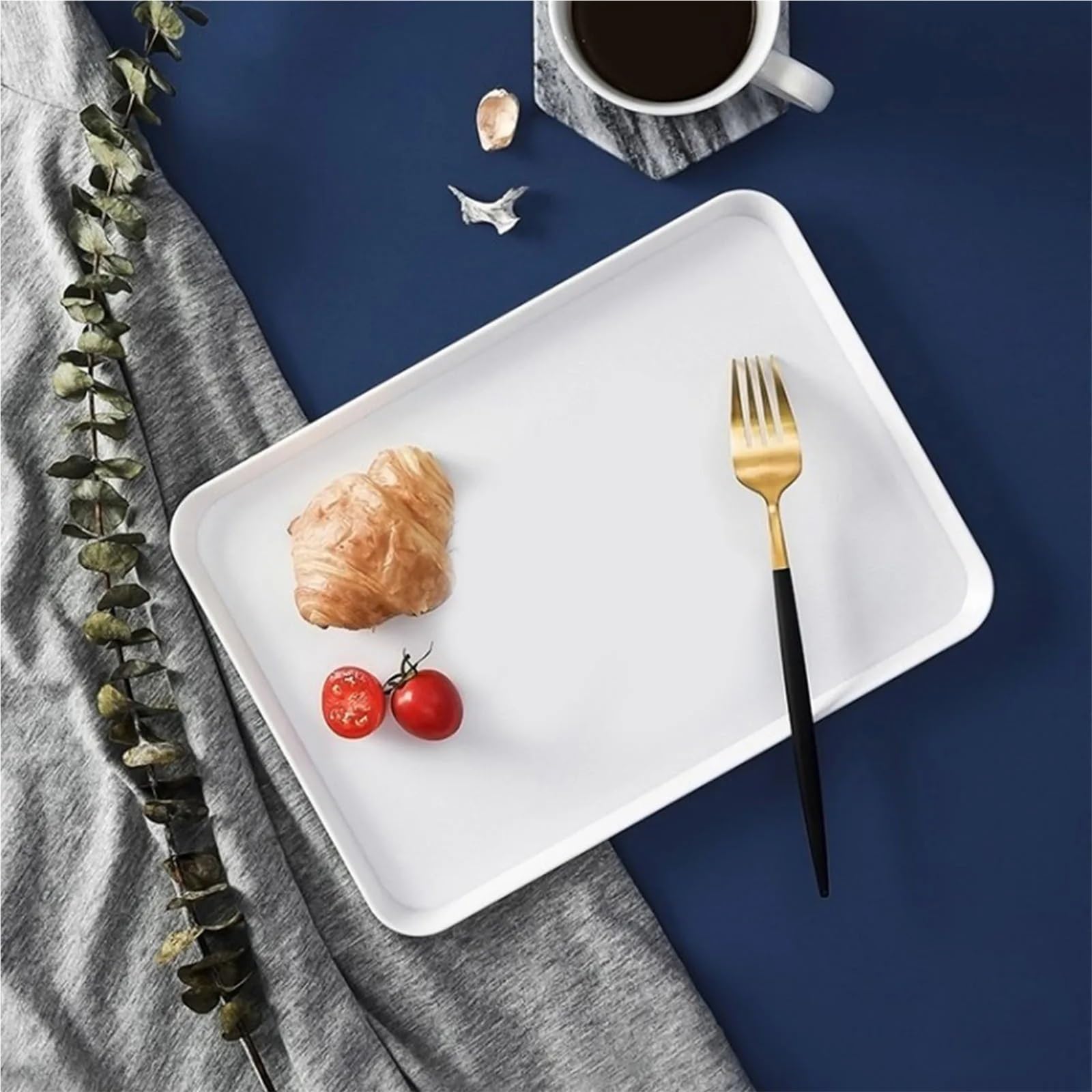 Juego de 3 bandejas rectangulares de plástico para desayuno, tazas de frutas y pan, platos versátiles para servir en casa, bar, hotel y más