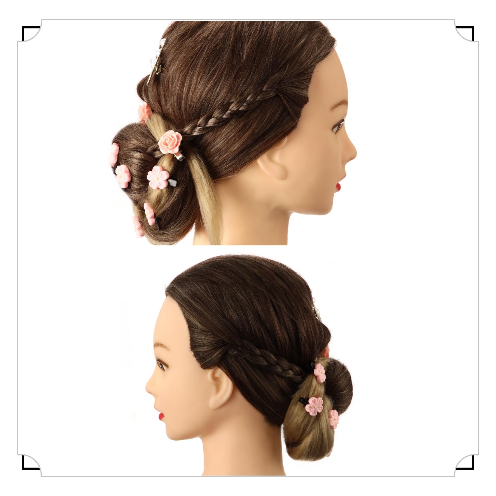 Frisierkopf, Auzass Frisurenkopf 26-28 Inch 100% Kunsthaar Weich Übungskopf Ombre Friseurkopf Trainingsköpfe Mit Halter + DIY Haare Frisuren Set zum Üben von Frisuren (Brown to Deep Gray)