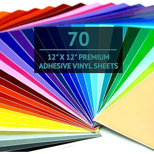 Bright Idea Permanent Vinyl Sheets - 70 Pack 12”x12” | Adhesive Vinyl Sheets, Assorted Colors (Glossy, Matte, Metallic) Permanent Vinyl Bundle Pack for Crafters - Vinyl for Cricut and Silhouette