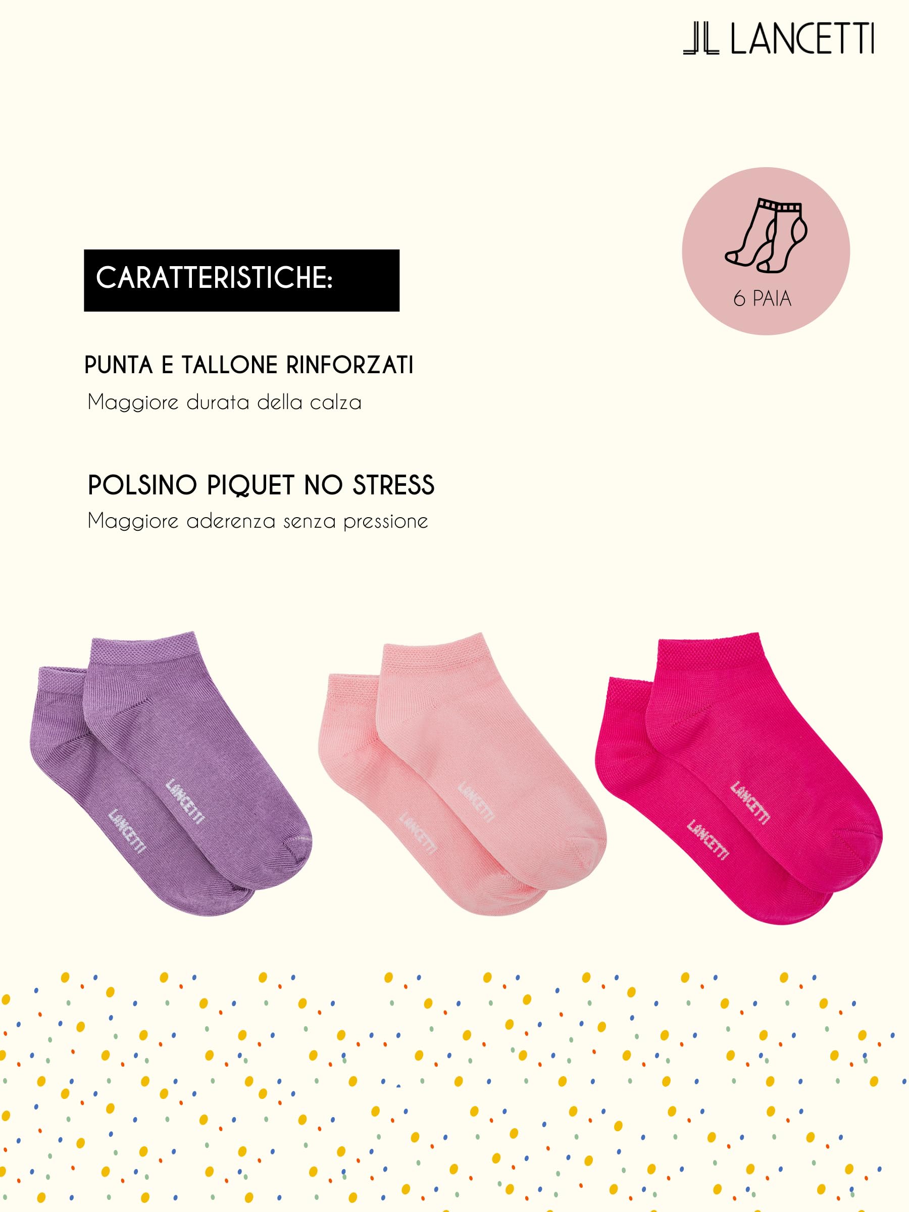 LANCETTI - 6 Paia Calzini Corti Bambino, Fantasmini in Cotone Filo di Scozia per Bimbo o Bimba