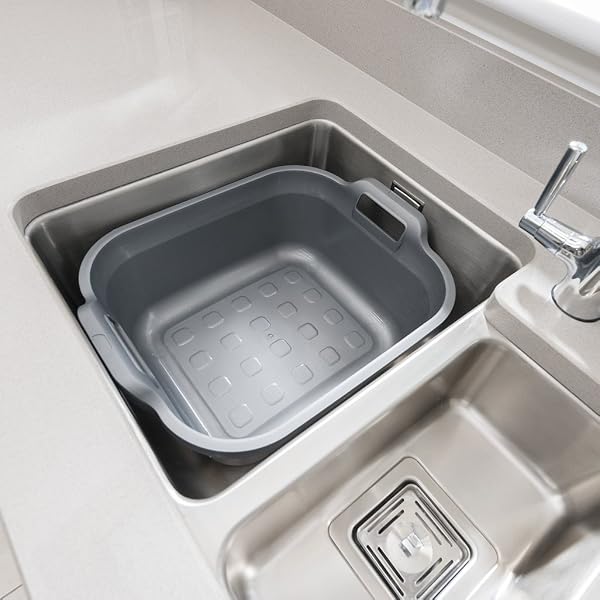 Addis 517935 Large Rectangular 10 Litre Washing Up Bowl with Handles, Metallic Silver, 39 x 32 x 14 cm - 3