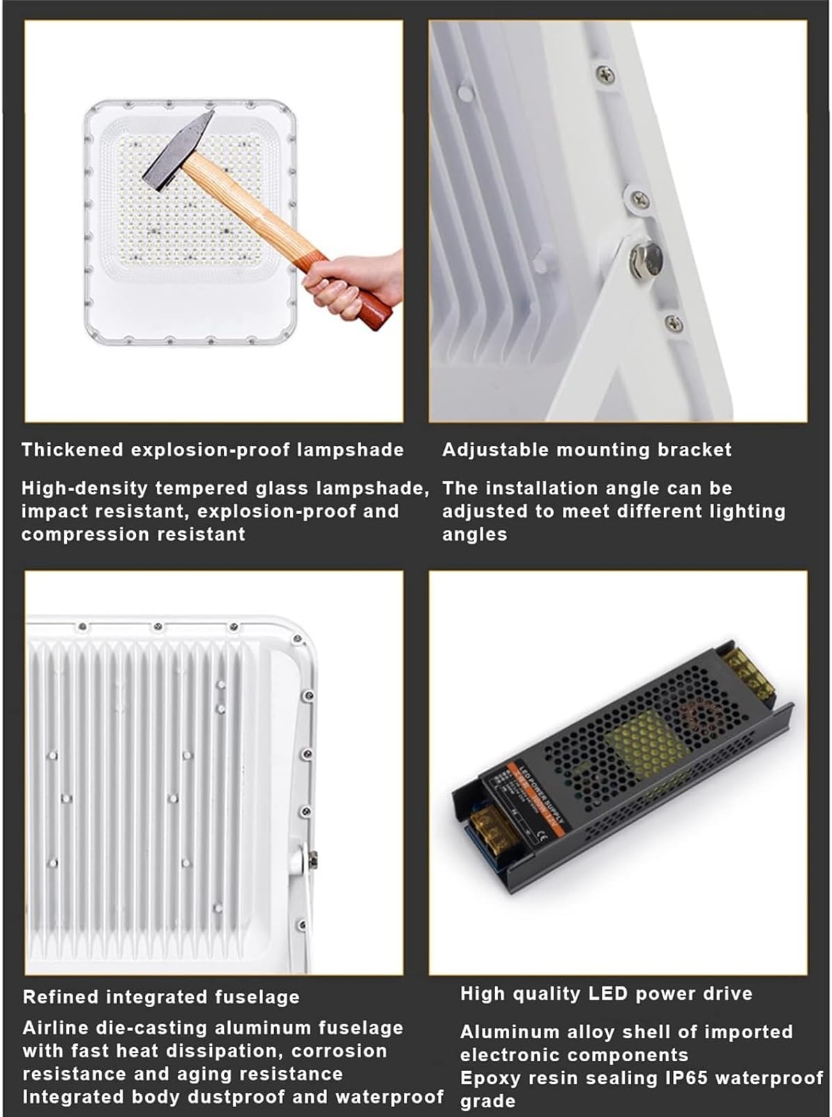 lampy solarne do użytku na zewnątrz, Super jasna lampa bezpieczeństwa LED IP66 4KV Ochrona odgromowa i odporność na przepięcia, zewnętrzne białe światło punktowe robocze do ogrodu, garaży(30W)