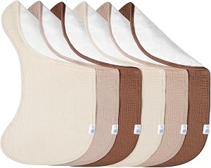 lulumoon Muslin Burp Cloths Sets - Large Cotton Burping Cloth Super Soft and Absorbent for Baby Boys and Girls 6pack (Brown)